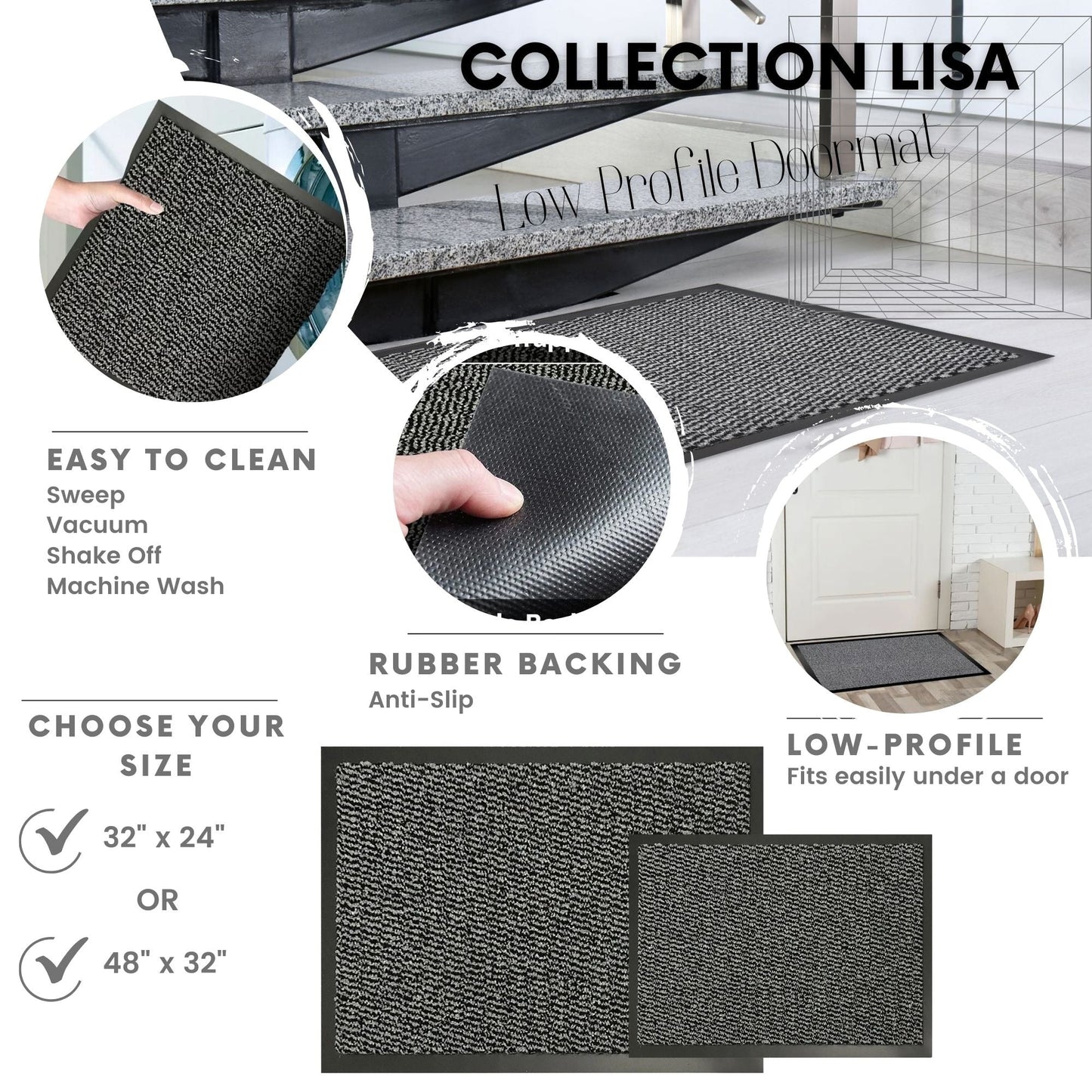 Lisa Heavy-Duty Non-Slip Rubber Door Mat for High Traffic Areas