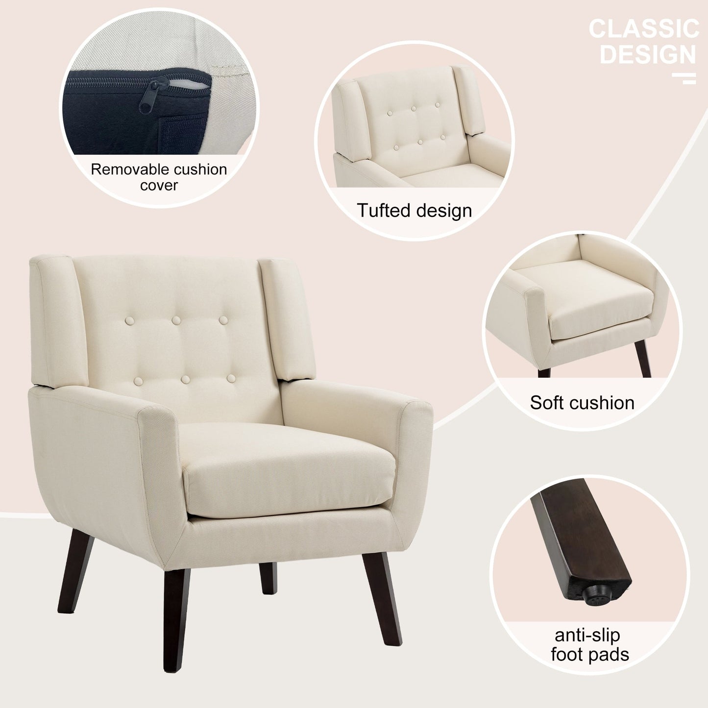 Cotton/ Linen Look Fabric Modern Accent Chair Armchair