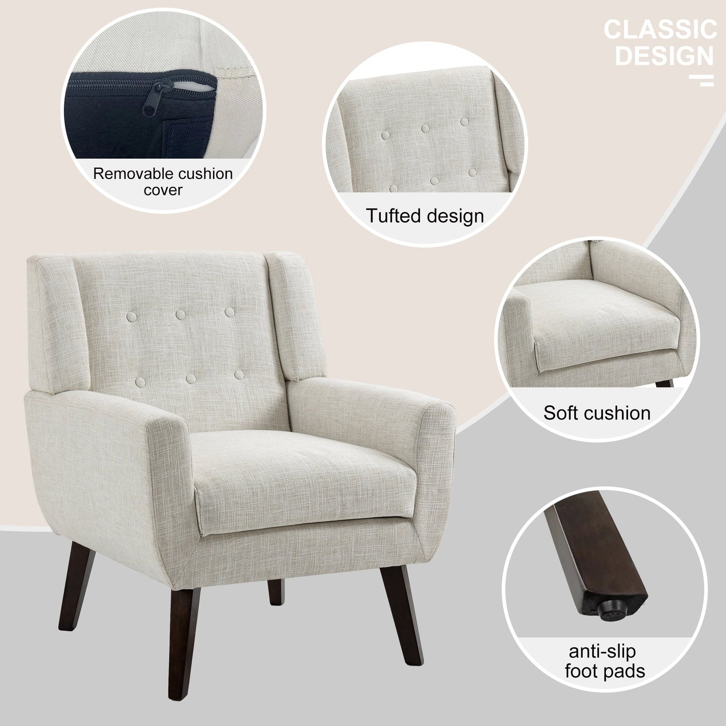 Cotton/ Linen Look Fabric Modern Accent Chair Armchair
