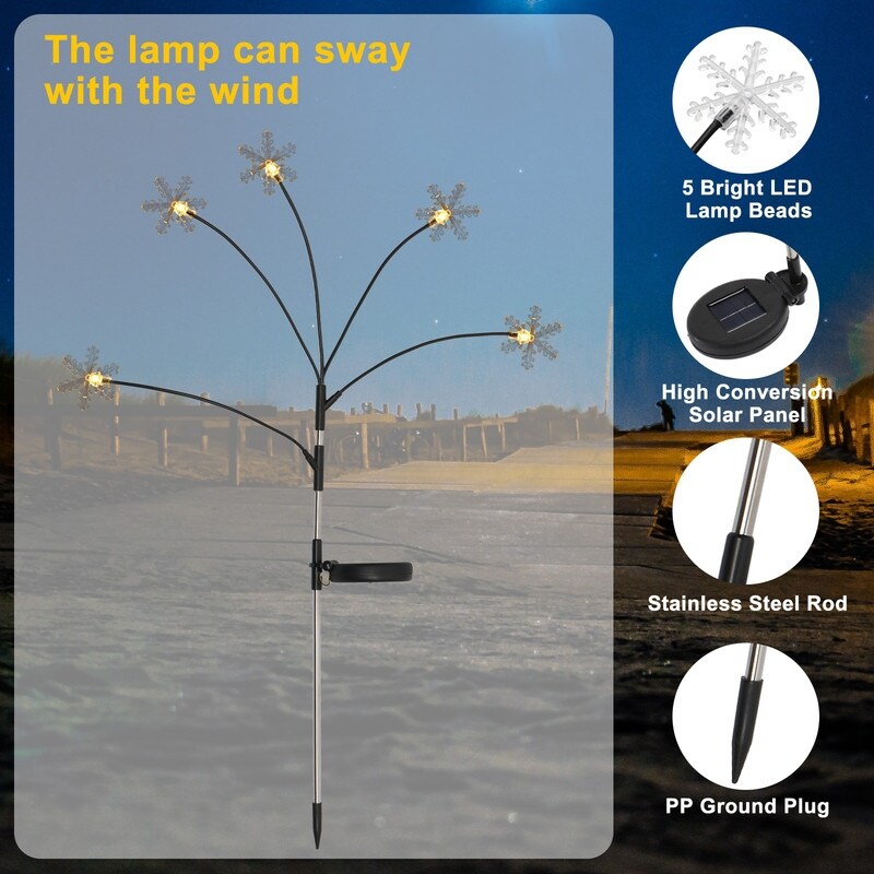 Low Voltage Solar Powered Integrated LED Snowflake Pathway Light (Set of 8)