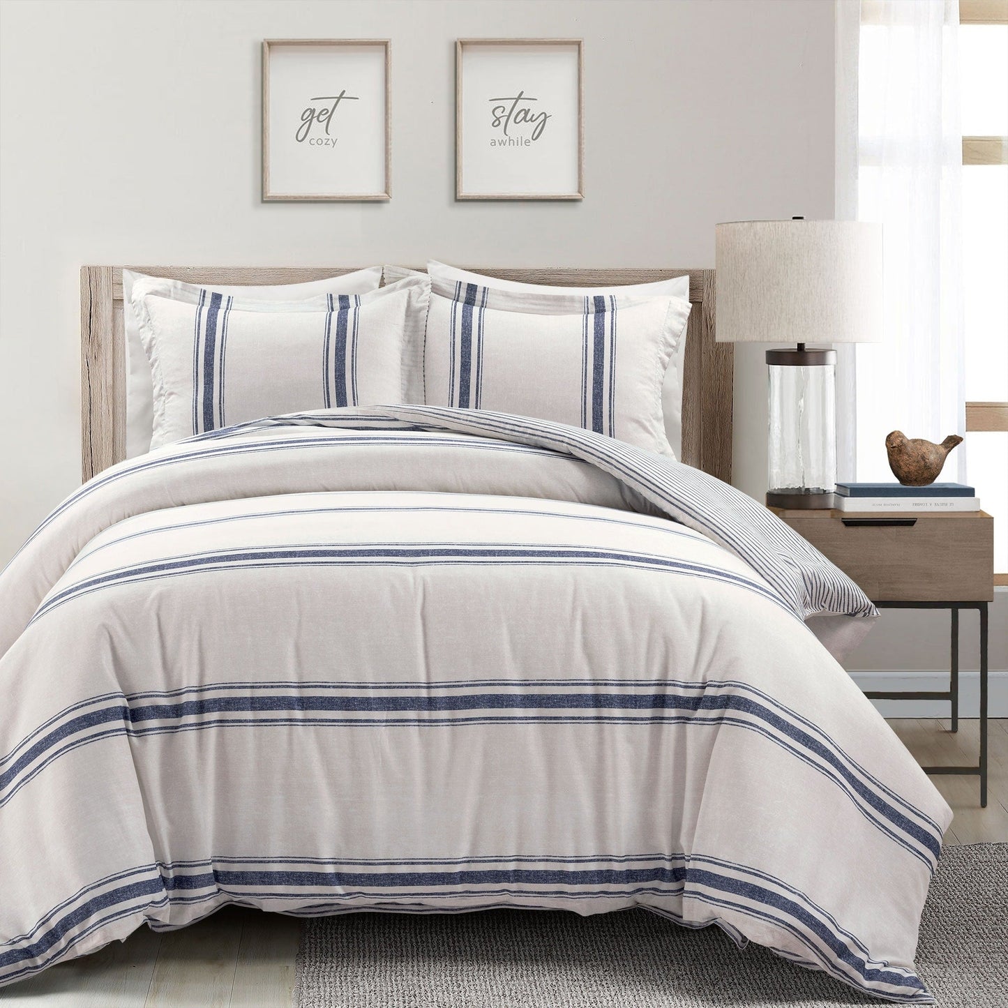 Lush Decor Farmhouse Stripe 3 Piece Duvet Cover Set