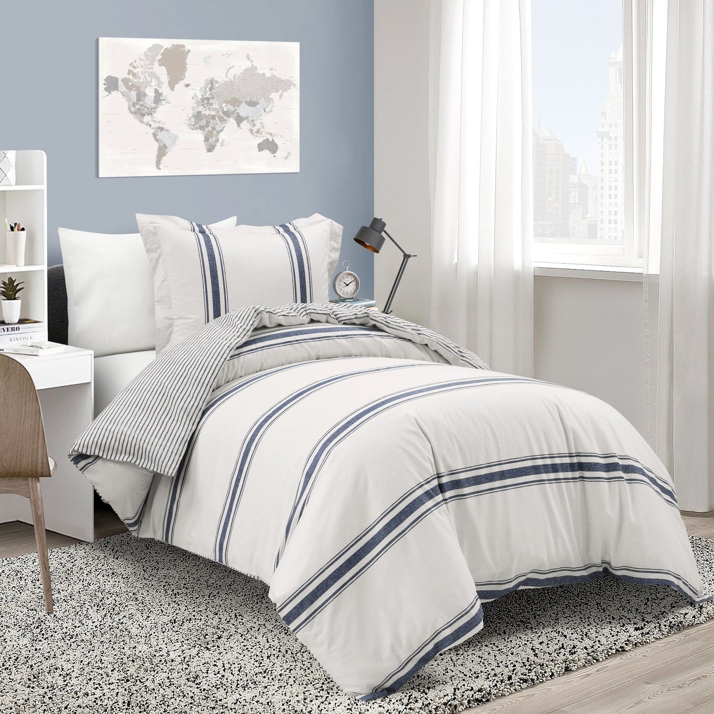 Lush Decor Farmhouse Stripe 3 Piece Duvet Cover Set