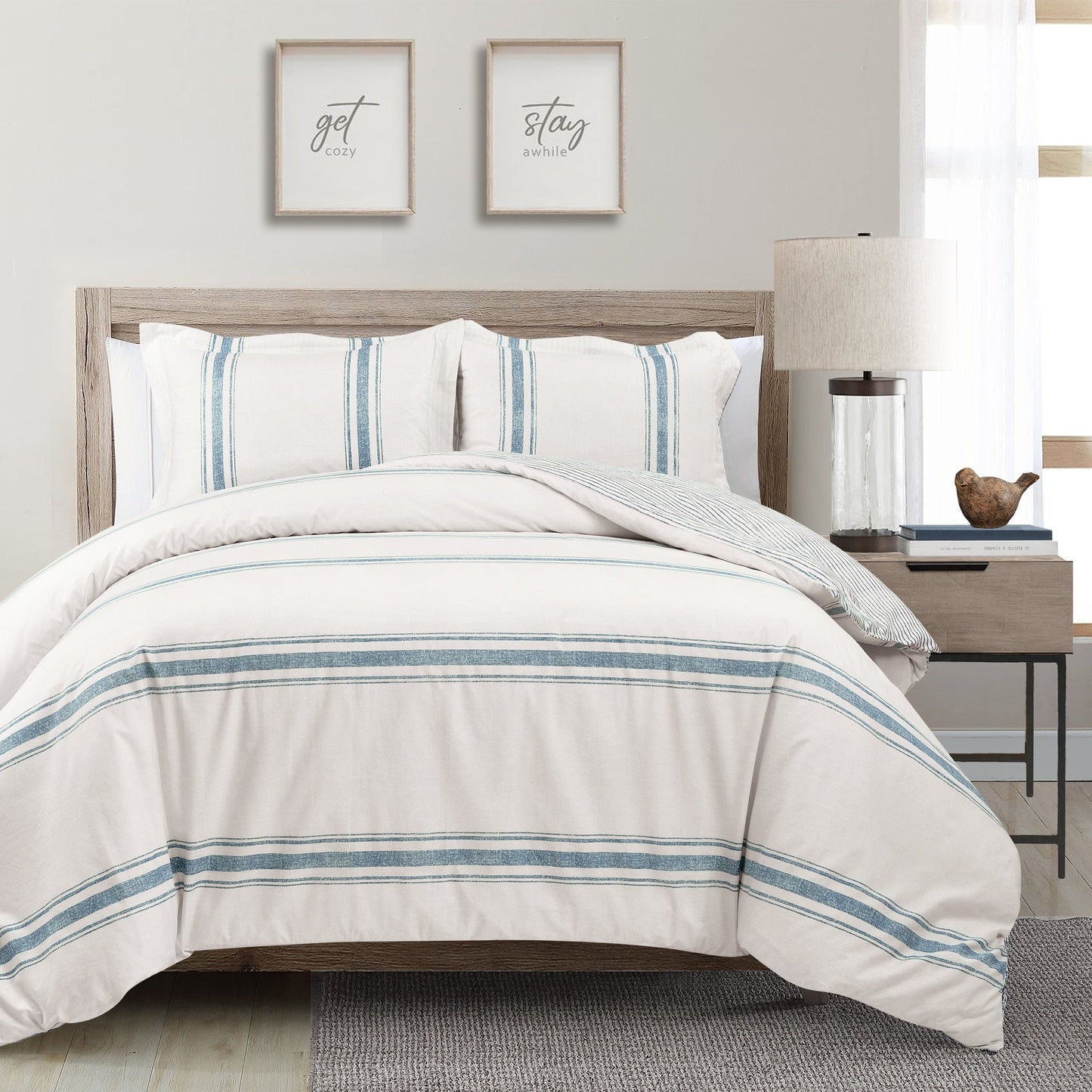 Lush Decor Farmhouse Stripe 3 Piece Duvet Cover Set