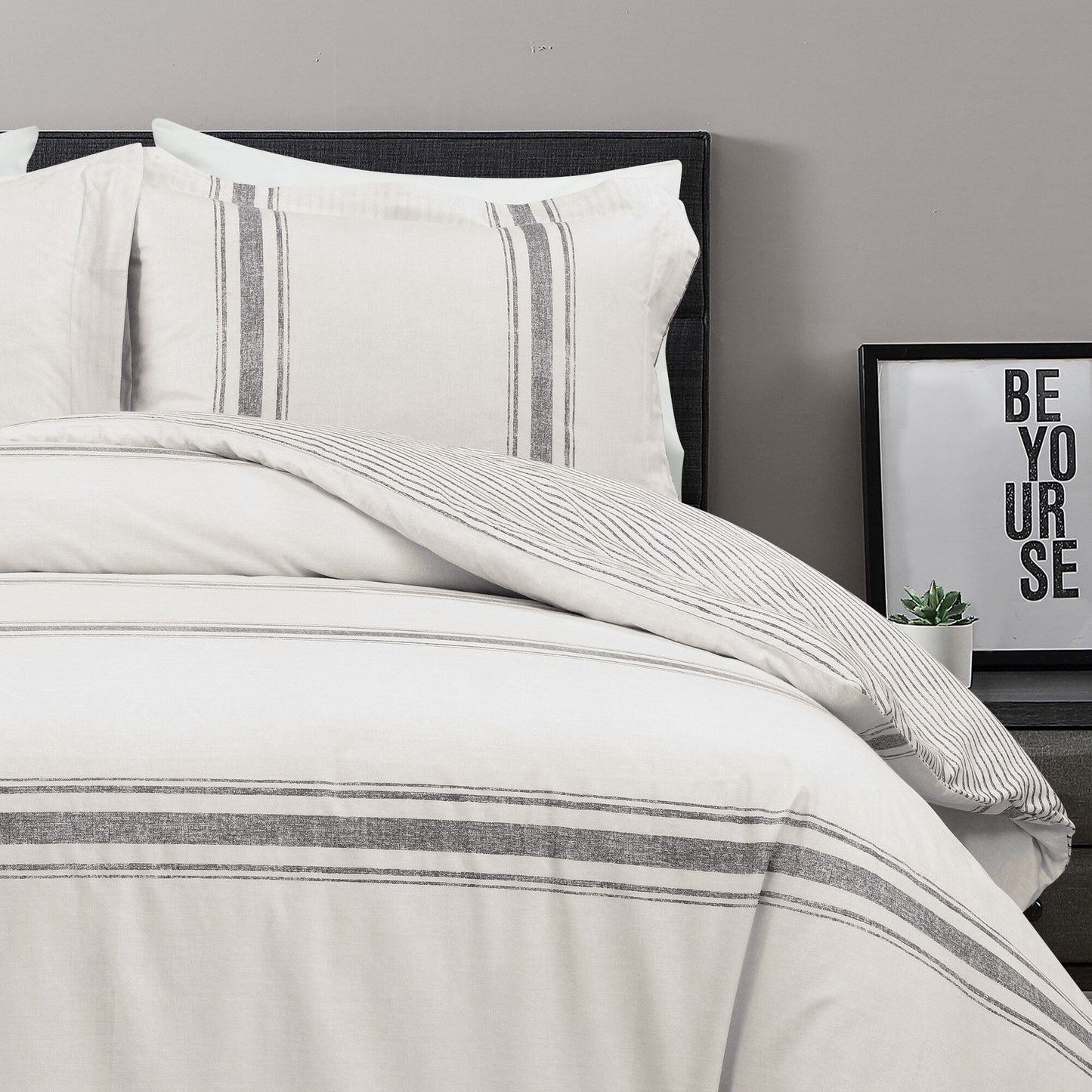 Lush Decor Farmhouse Stripe 3 Piece Duvet Cover Set