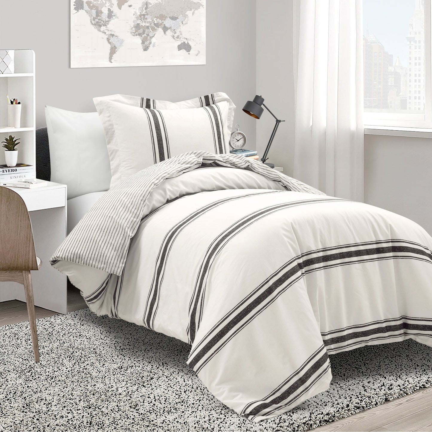 Lush Decor Farmhouse Stripe 3 Piece Duvet Cover Set