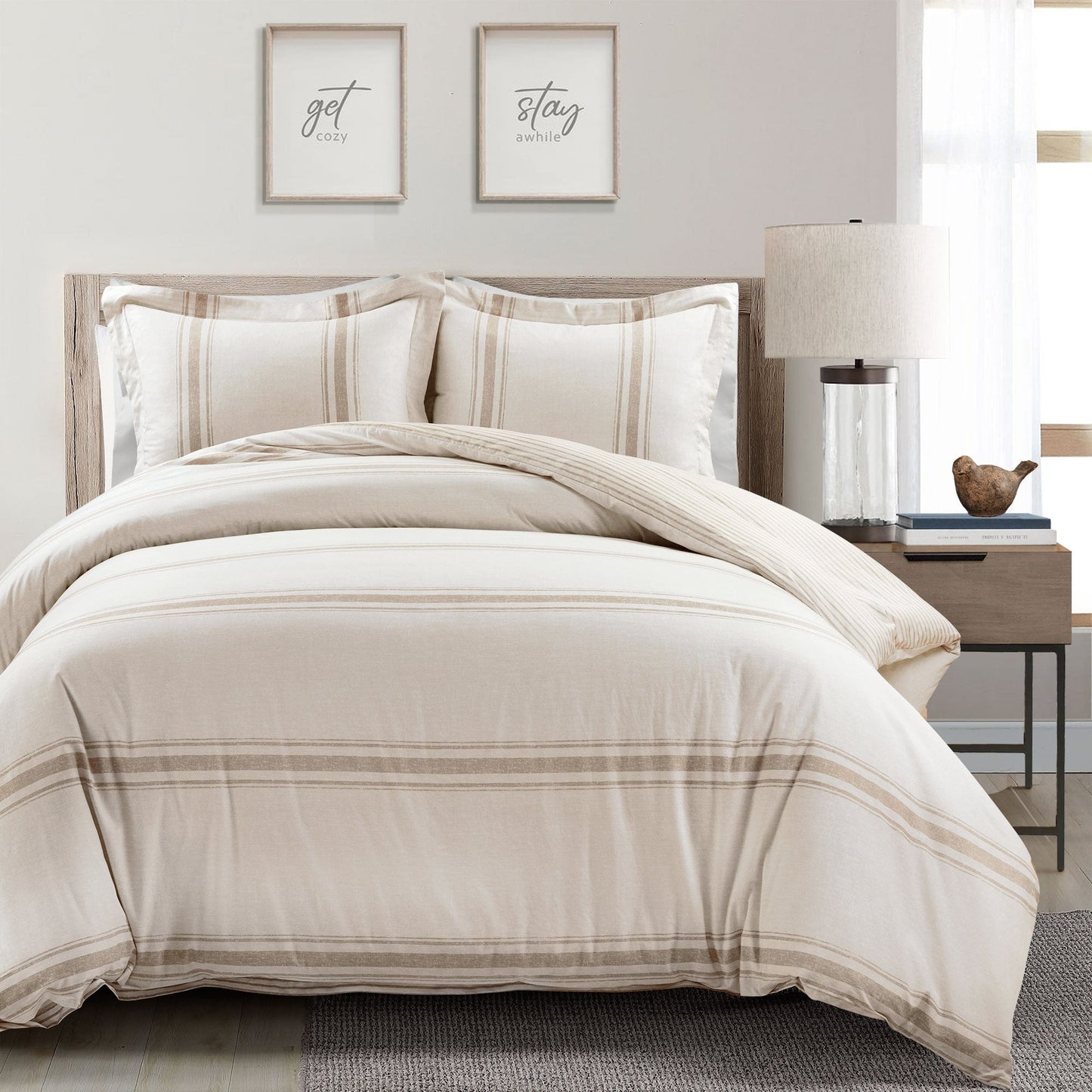 Lush Decor Farmhouse Stripe 3 Piece Duvet Cover Set