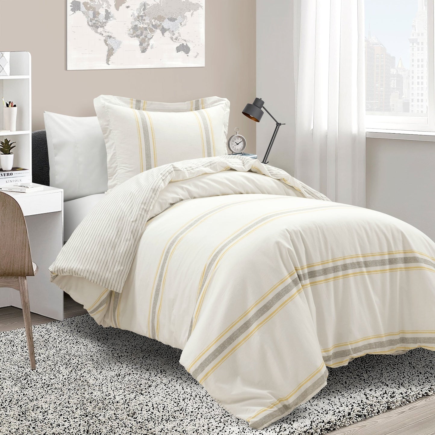Lush Decor Farmhouse Stripe 3 Piece Duvet Cover Set