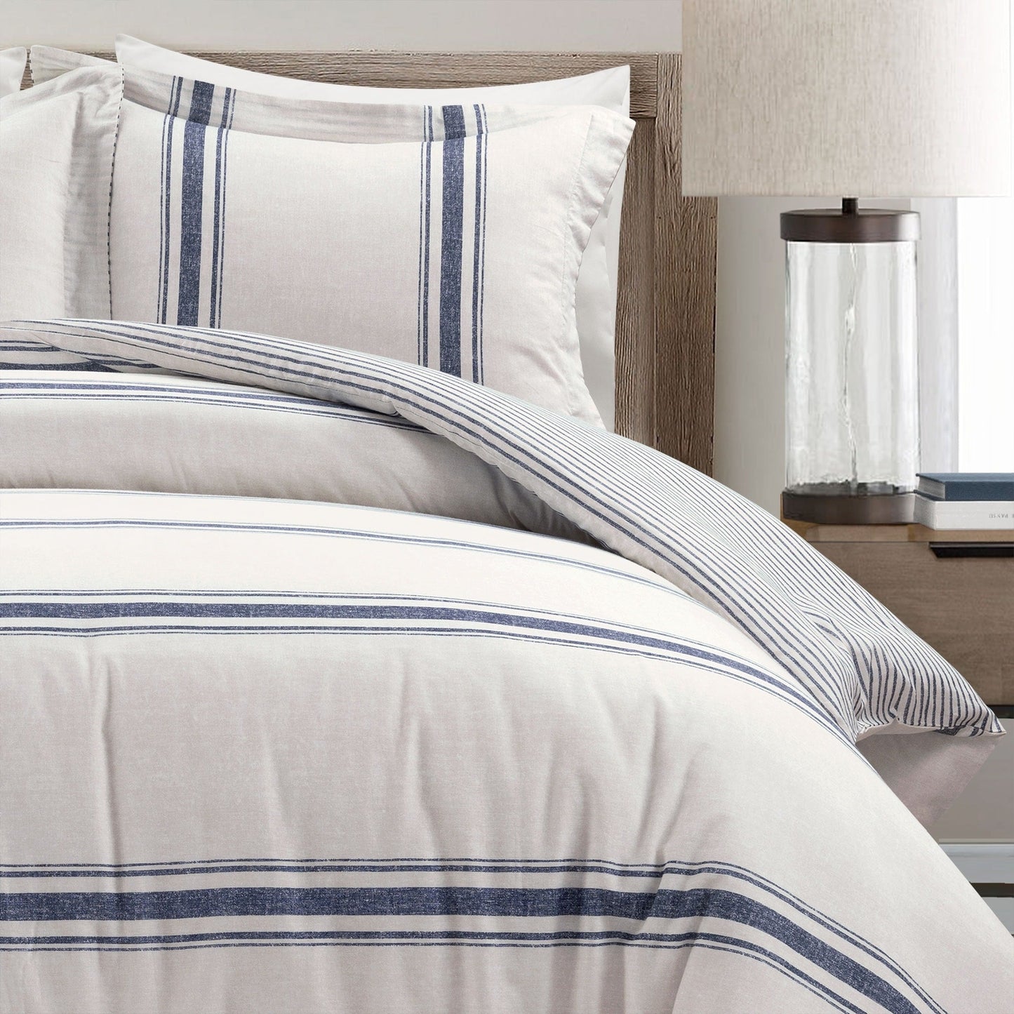 Lush Decor Farmhouse Stripe 3 Piece Duvet Cover Set