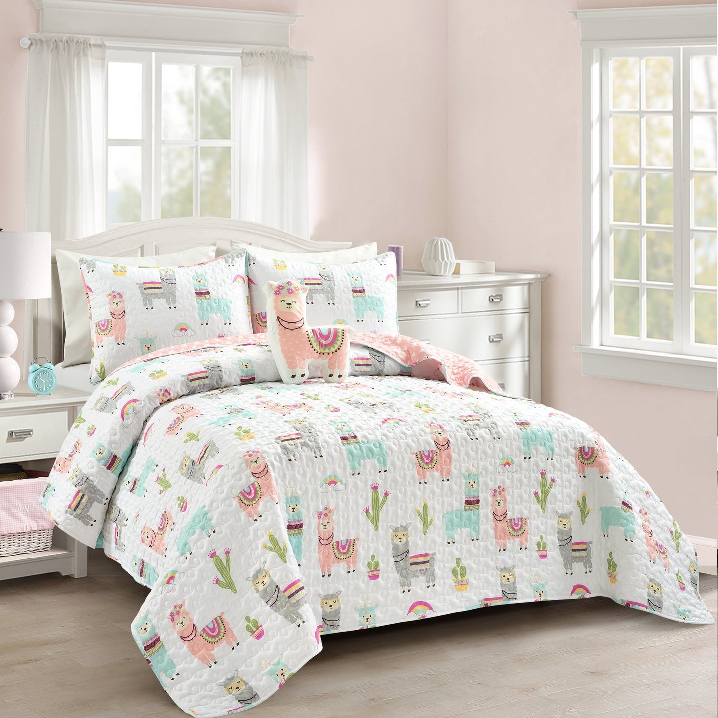 Lush Decor Southwest Llama Cactus Reversible Print Quilt Set