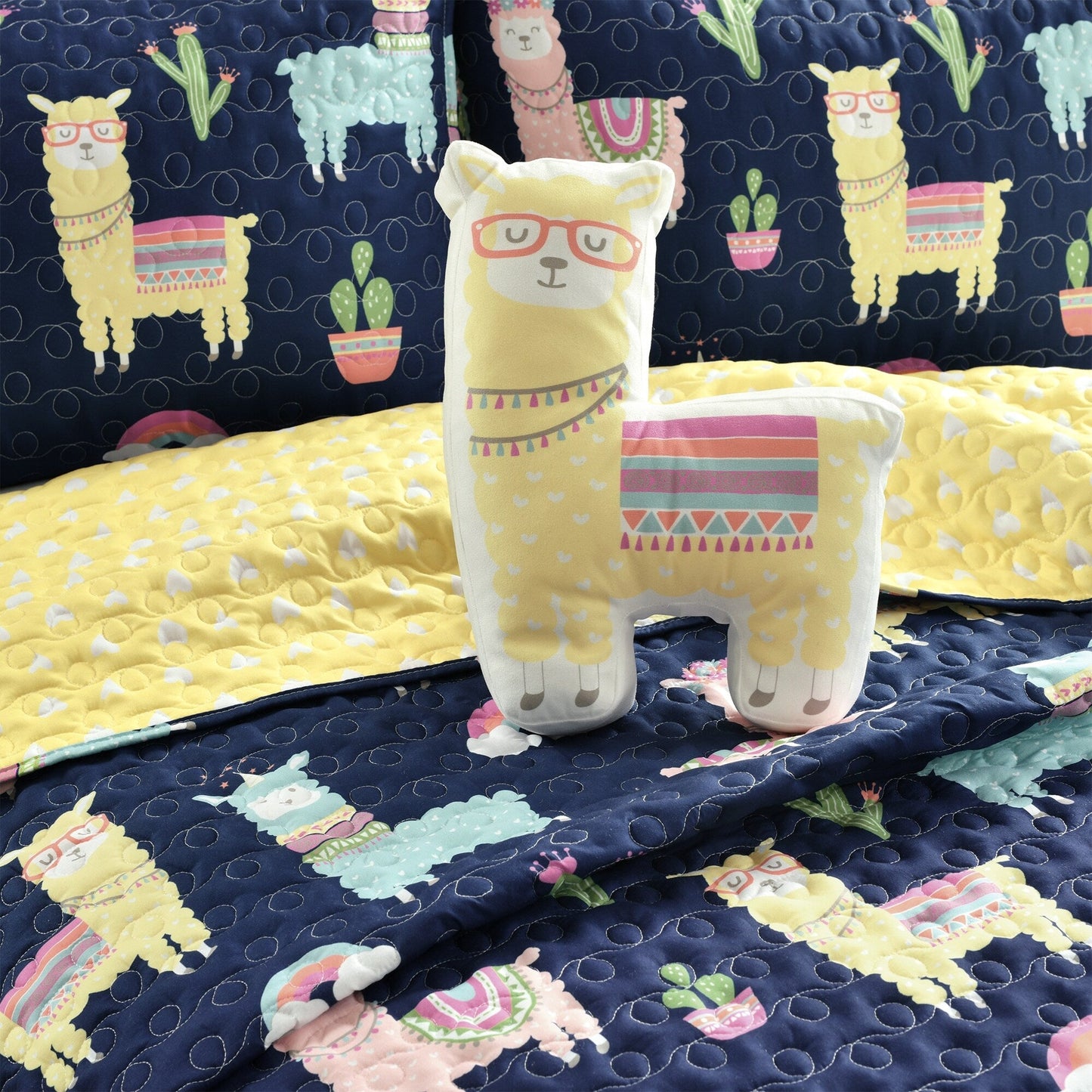 Lush Decor Southwest Llama Cactus Reversible Print Quilt Set