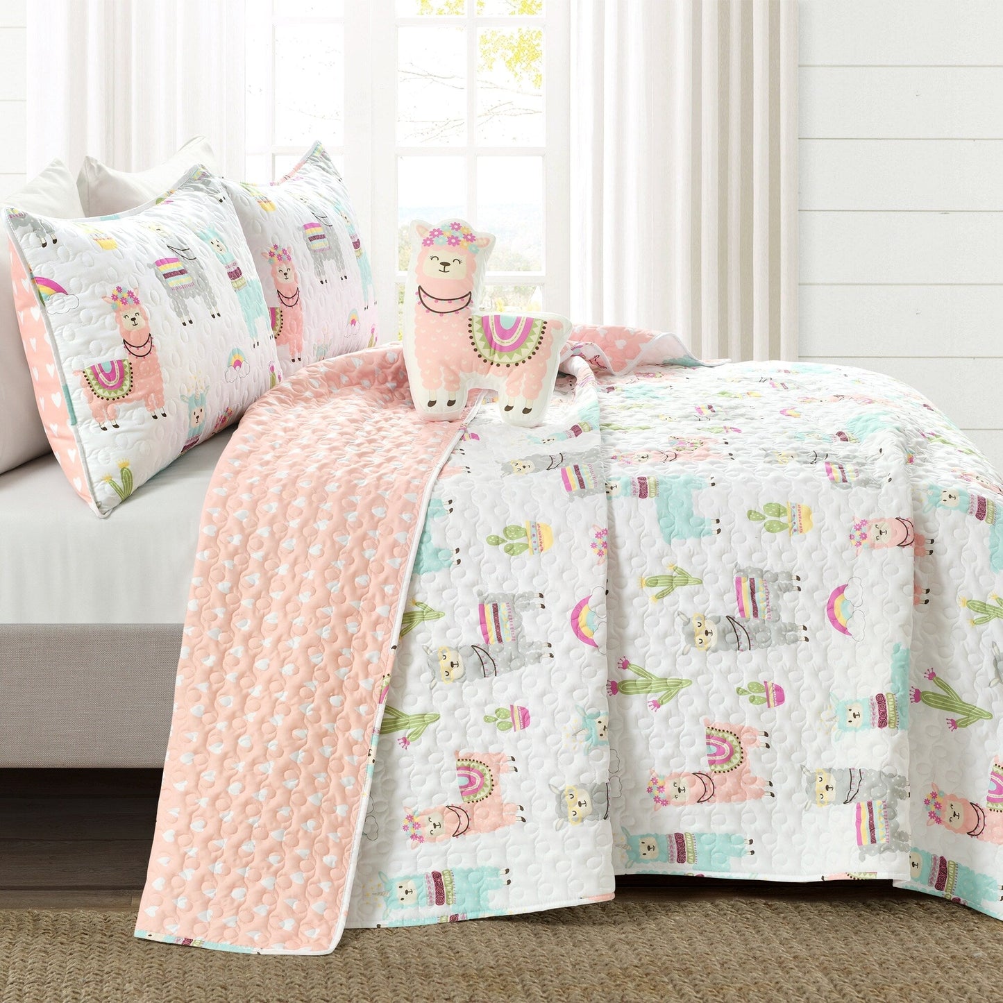 Lush Decor Southwest Llama Cactus Reversible Print Quilt Set