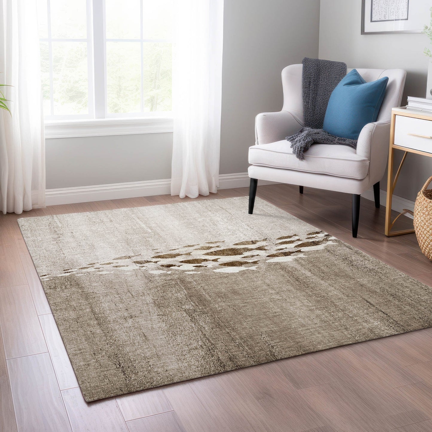 Machine Washable Indoor/ Outdoor Chantille Modern Sea Life Rug