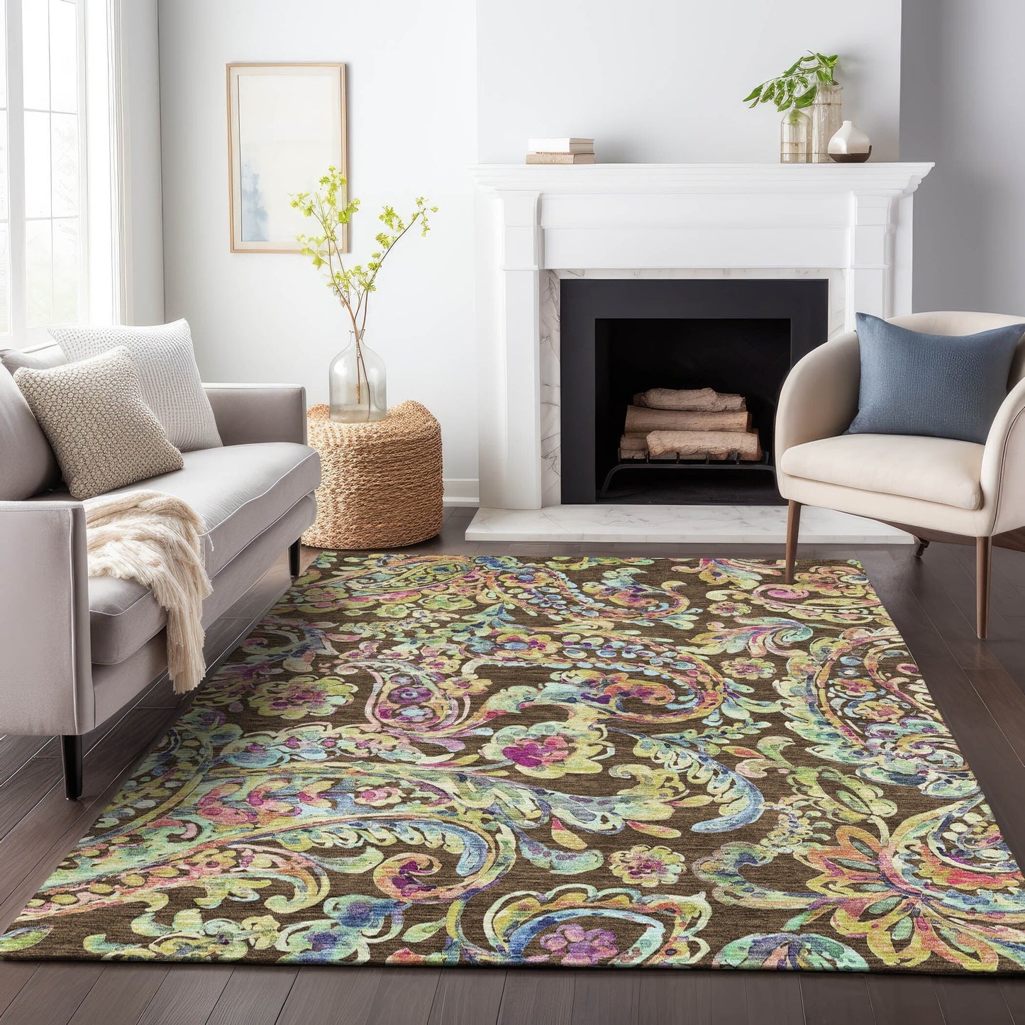Machine Washable Indoor/ Outdoor Chantille Traditional Scroll Rug