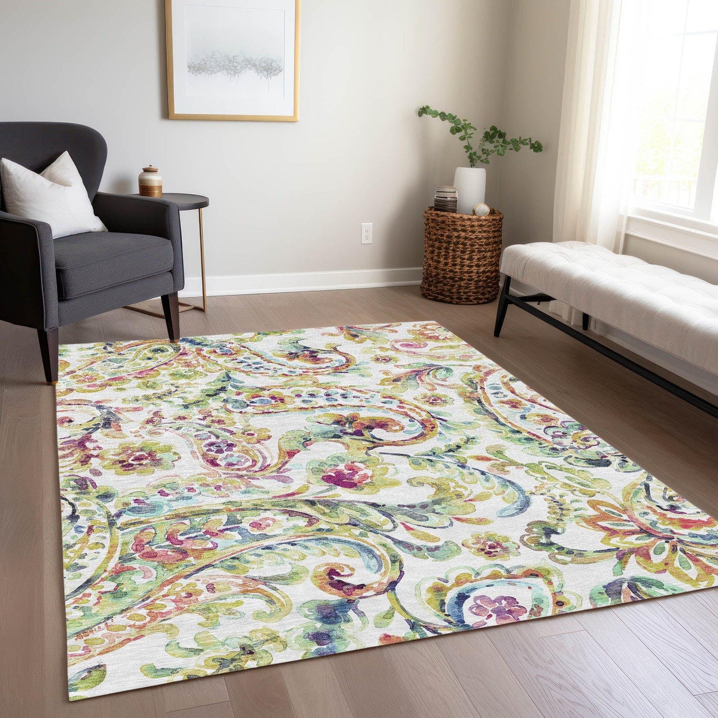 Machine Washable Indoor/ Outdoor Chantille Traditional Scroll Rug