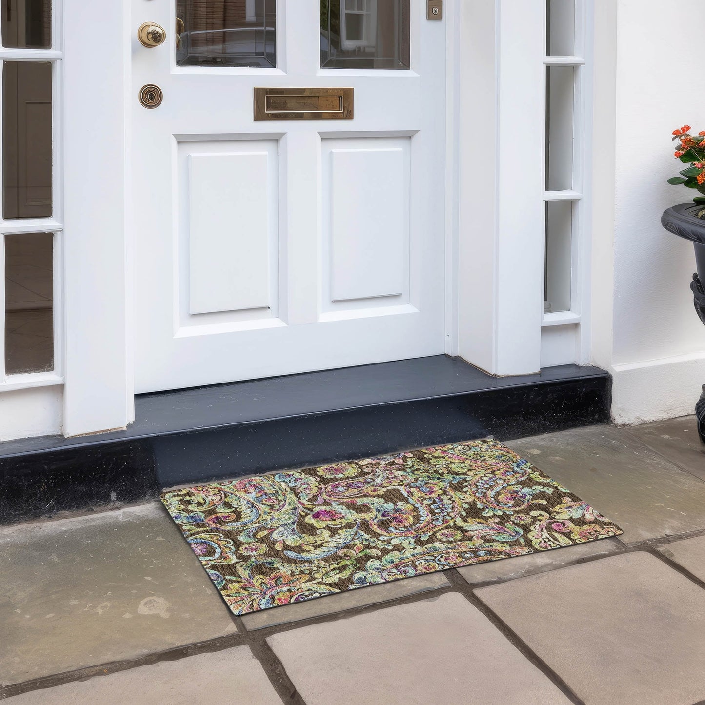 Machine Washable Indoor/ Outdoor Chantille Traditional Scroll Rug