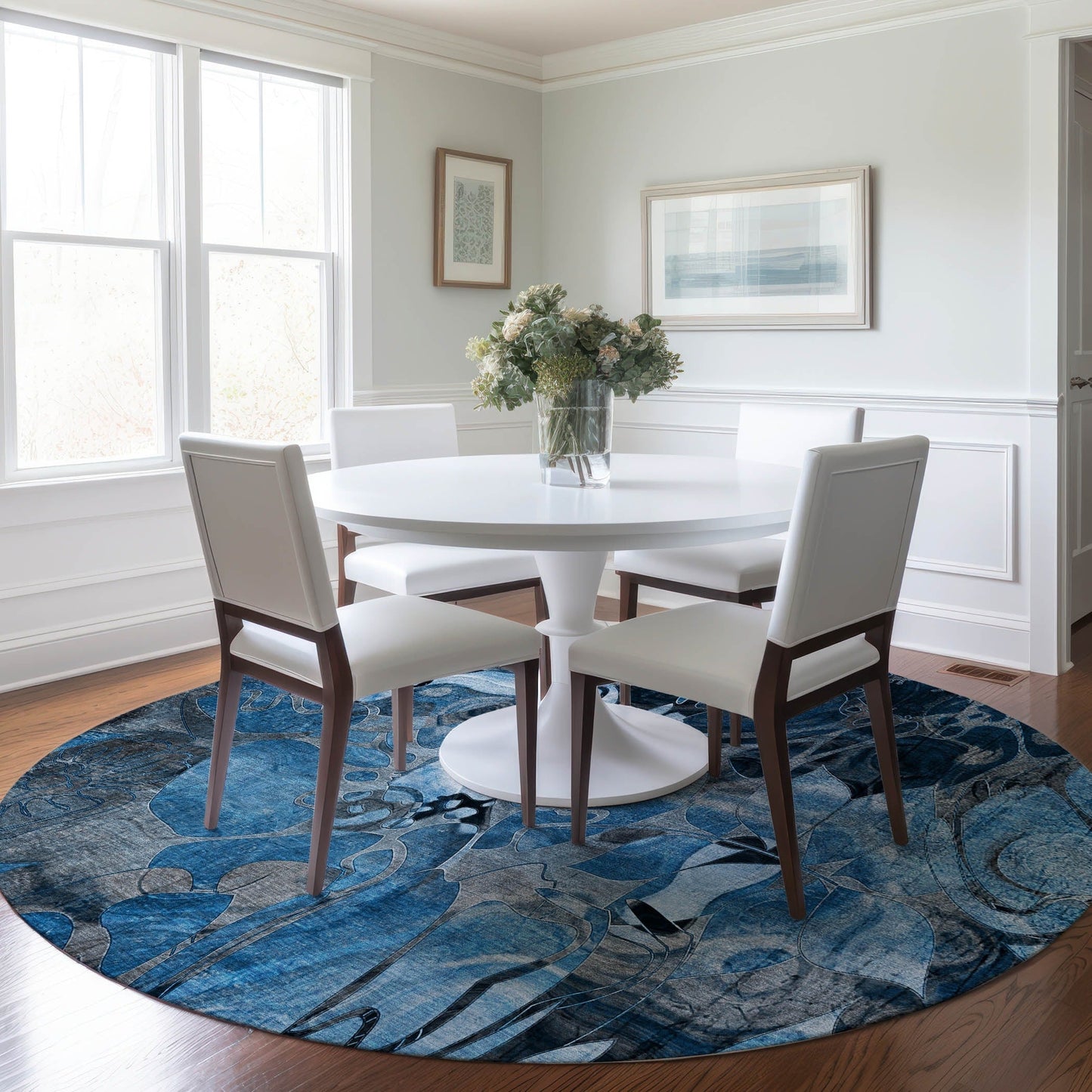 Machine Washable Indoor/ Outdoor Modern Floral Chantille Rug