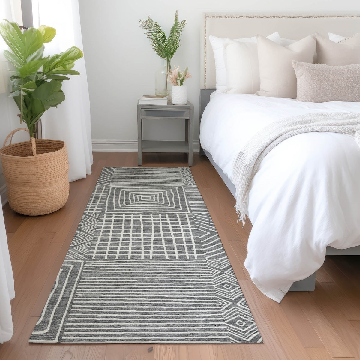 Machine Washable Indoor/ Outdoor Modern Mosaic Chantille Rug