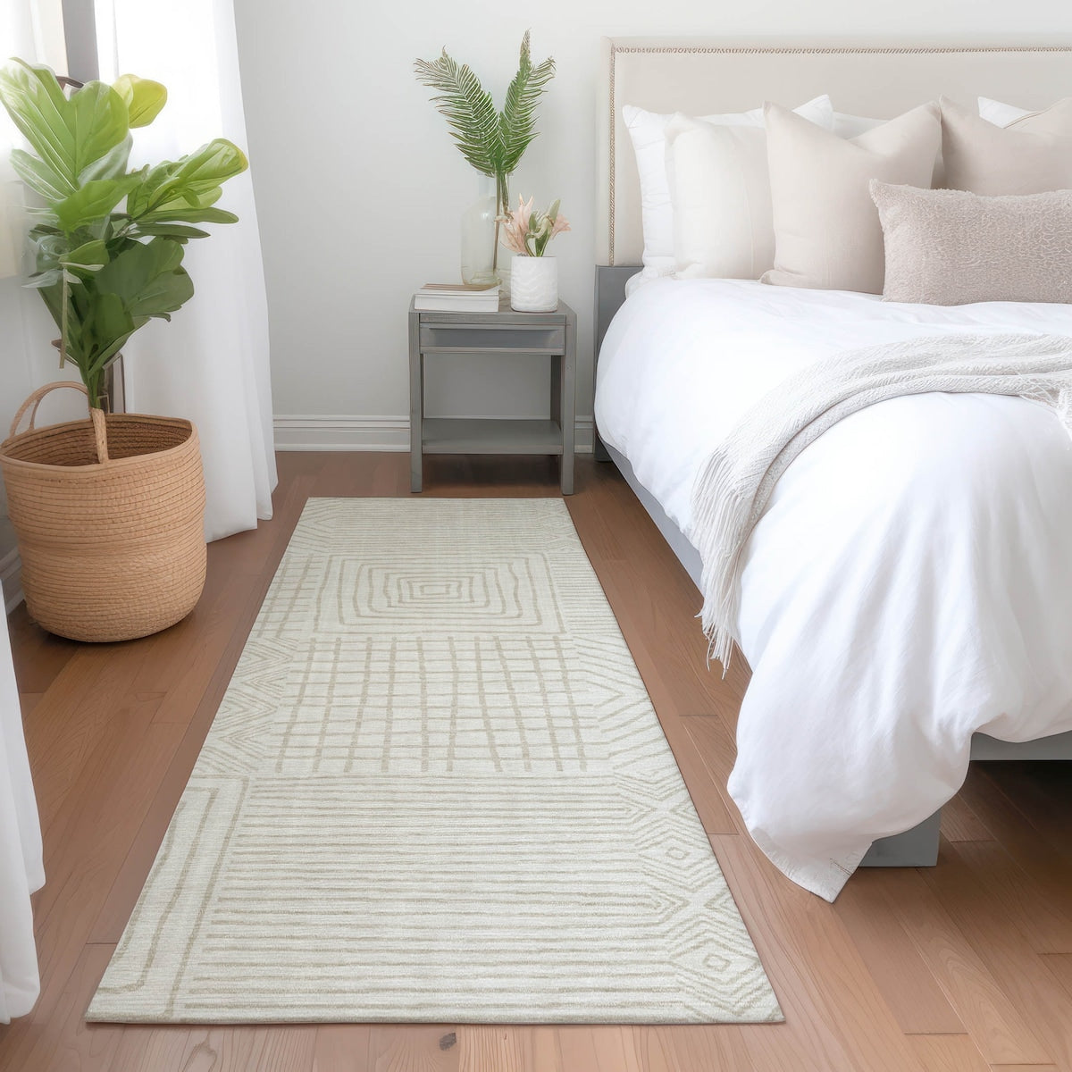 Machine Washable Indoor/ Outdoor Modern Mosaic Chantille Rug