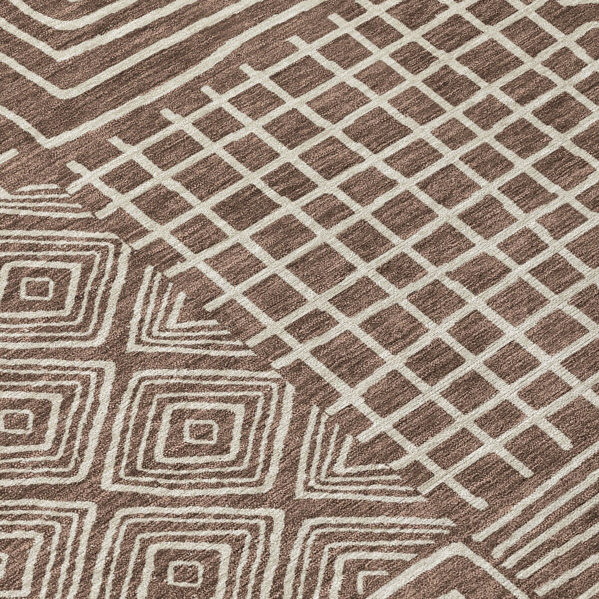 Machine Washable Indoor/ Outdoor Modern Mosaic Chantille Rug