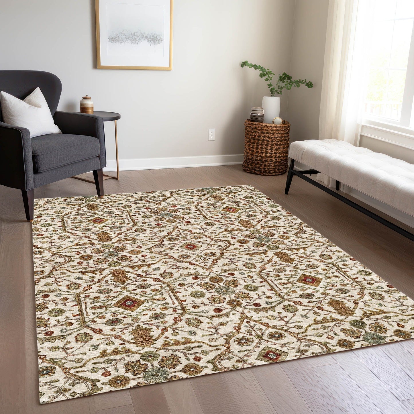 Machine Washable Indoor/ Outdoor Traditional Persian Chantille Rug