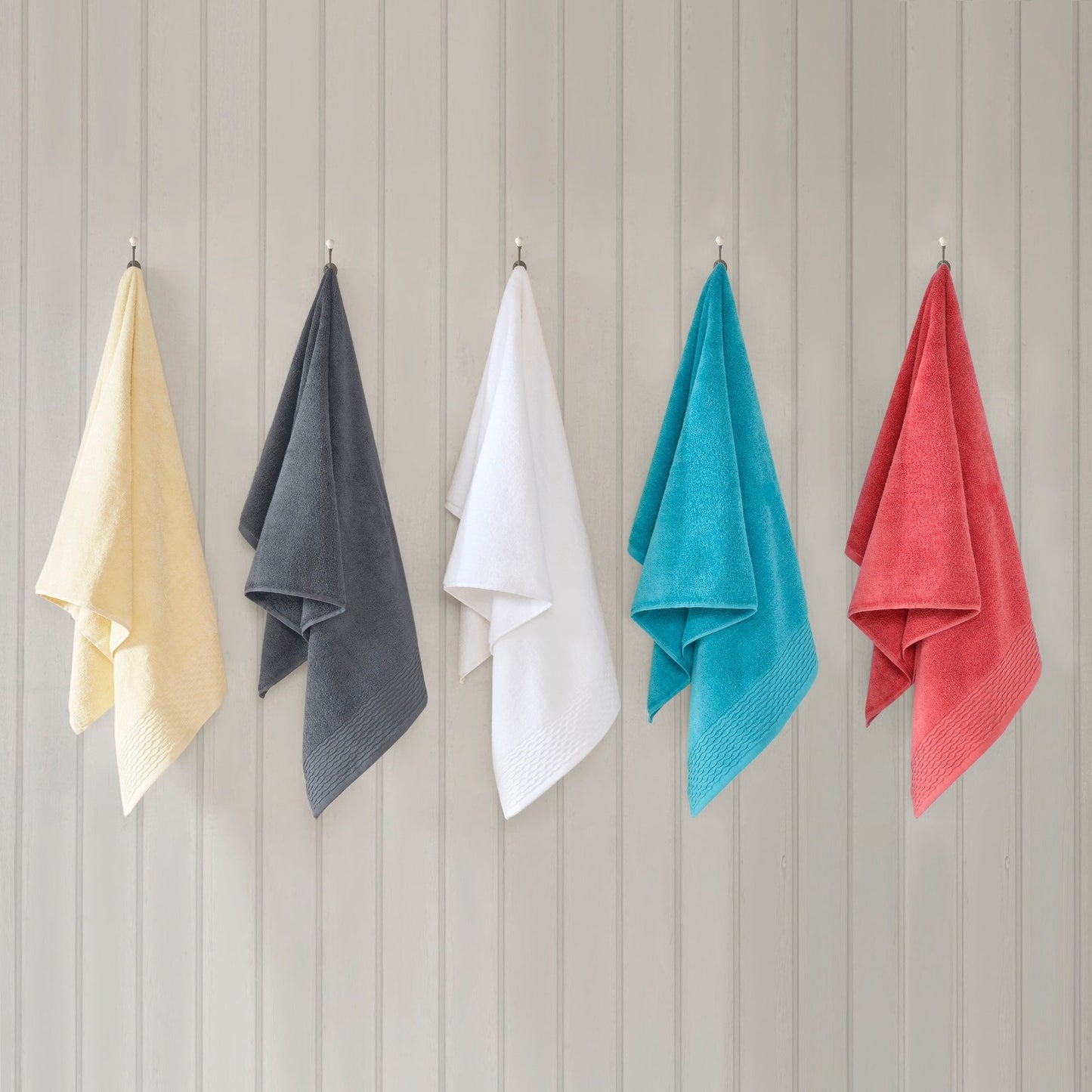 Madison Park Aer Jacquard Wavy Border Zero Twist Antimicrobial Cotton Towel Set
