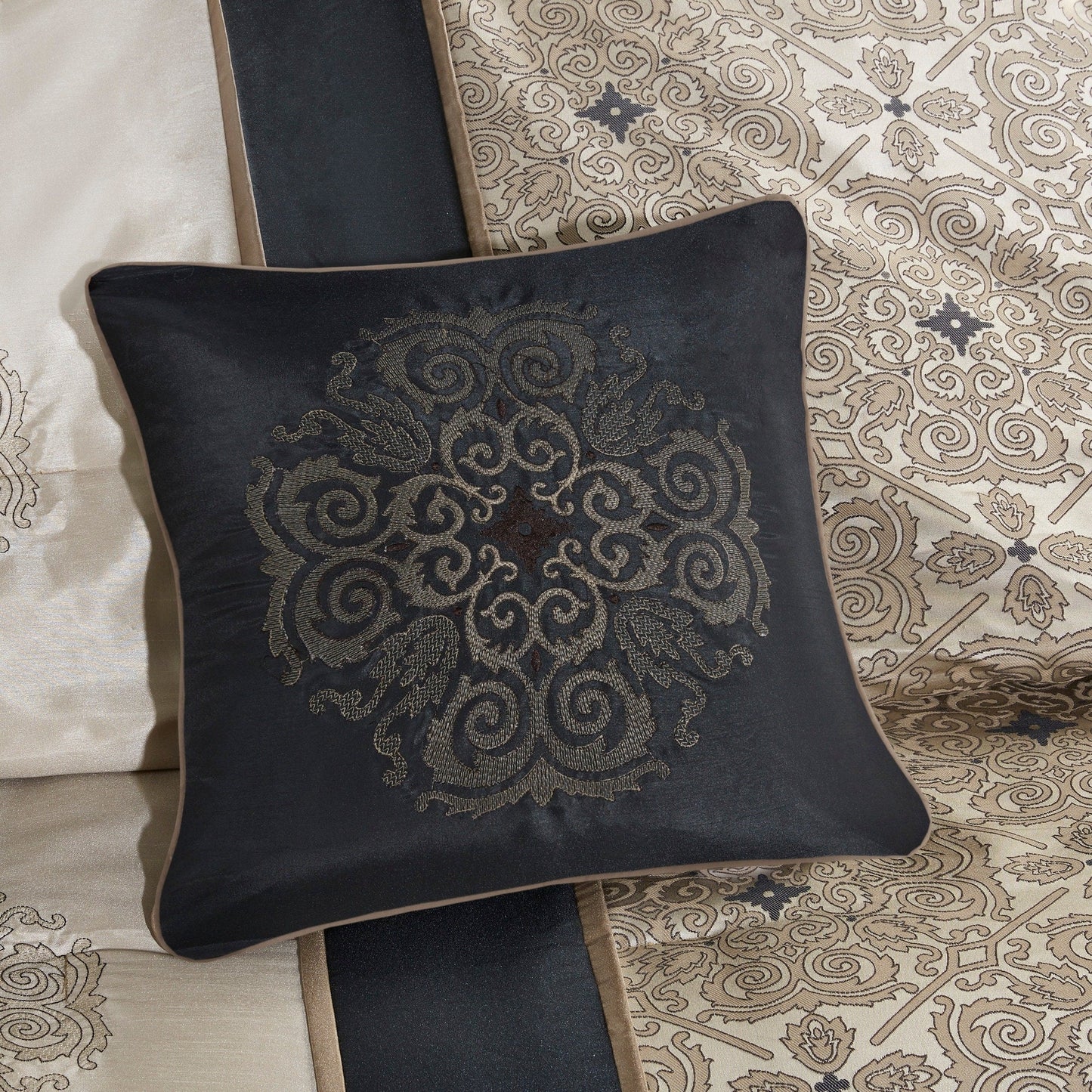 Madison Park Blaine 7 Piece Jacquard Comforter Set with Throw Pillows