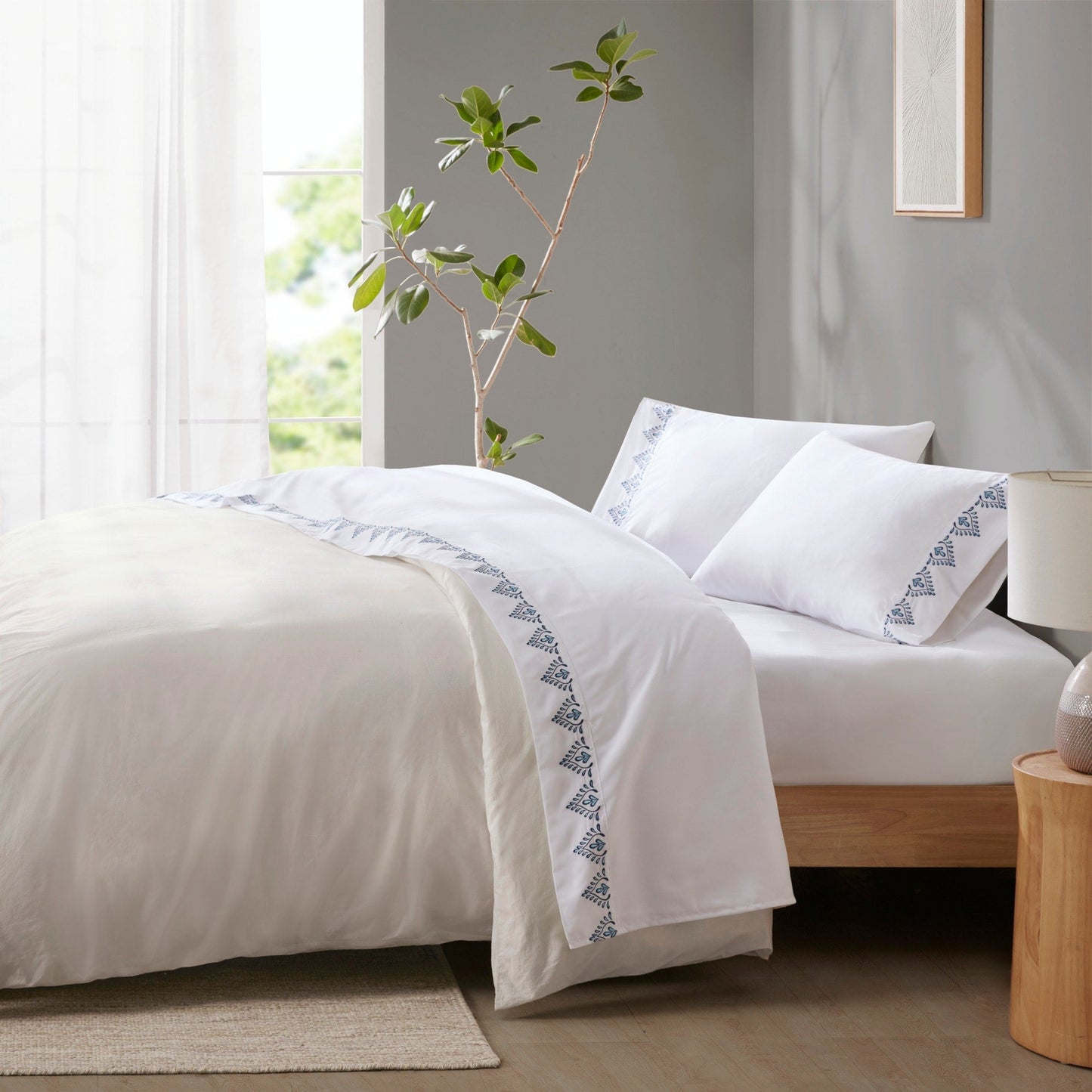 Madison Park Embroidered Microfiber 4 PC Sheet Set