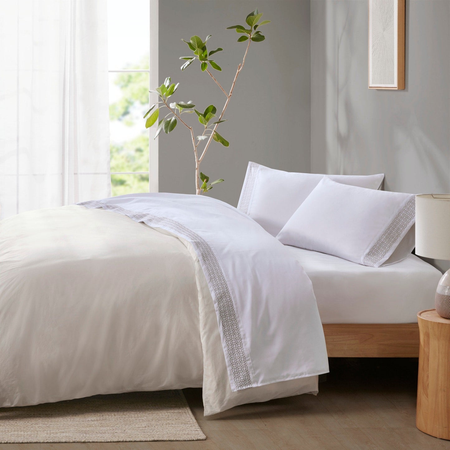 Madison Park Embroidered Microfiber 4 PC Sheet Set