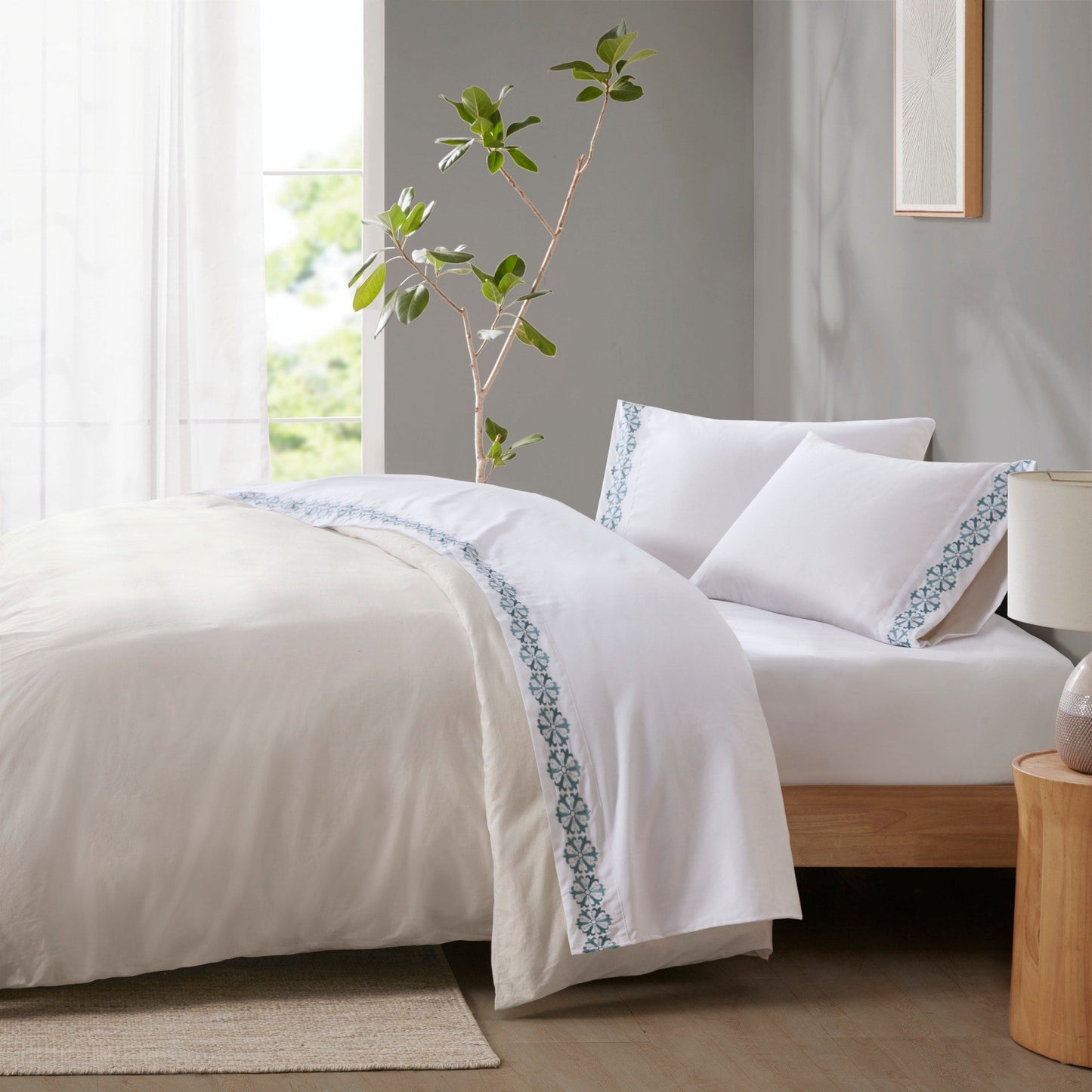 Madison Park Embroidered Microfiber 4 PC Sheet Set