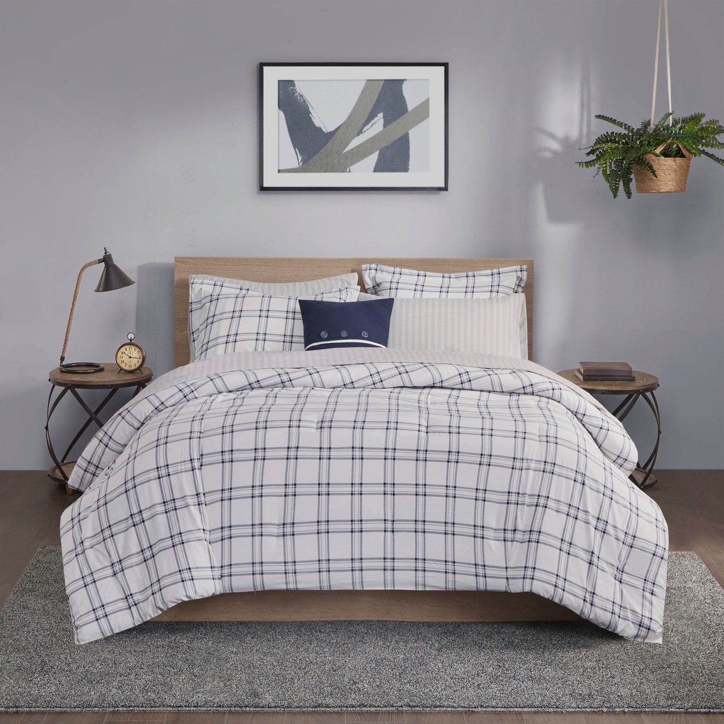 Madison Park Essentials Paton Navy Reversible Comforter Set with Bed Sheets