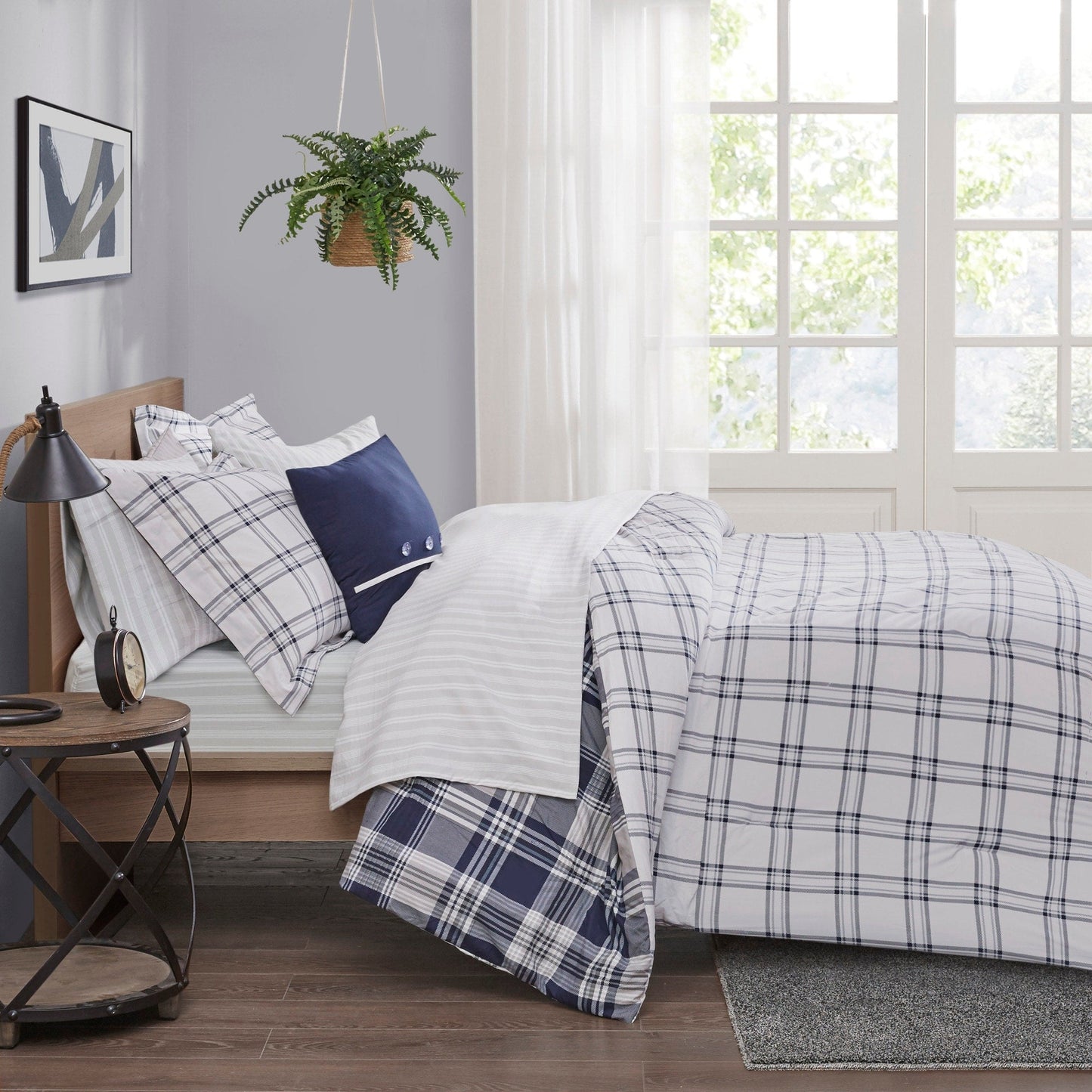 Madison Park Essentials Paton Navy Reversible Comforter Set with Bed Sheets