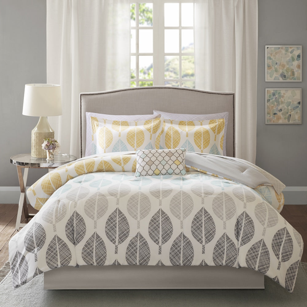 Madison Park Essentials Pelham Bay Yellow/Aqua 9 Piece Comforter Set with Cotton Bed Sheets