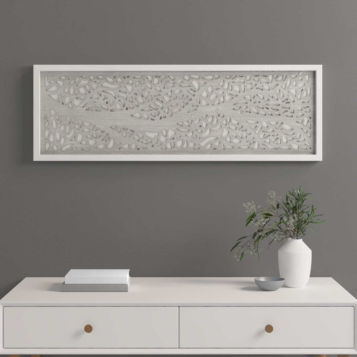 Madison Park Laurel Branches Laser Cut Tree Framed Panel Wall Decor