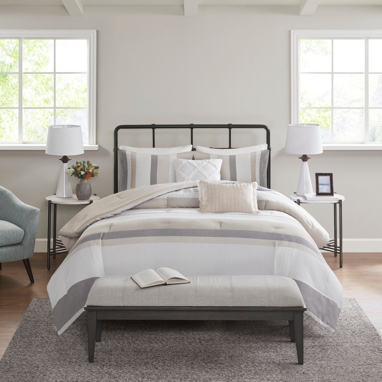 Madison Park Levi Blue/ Natural 5 Piece Jacquard Comforter Set