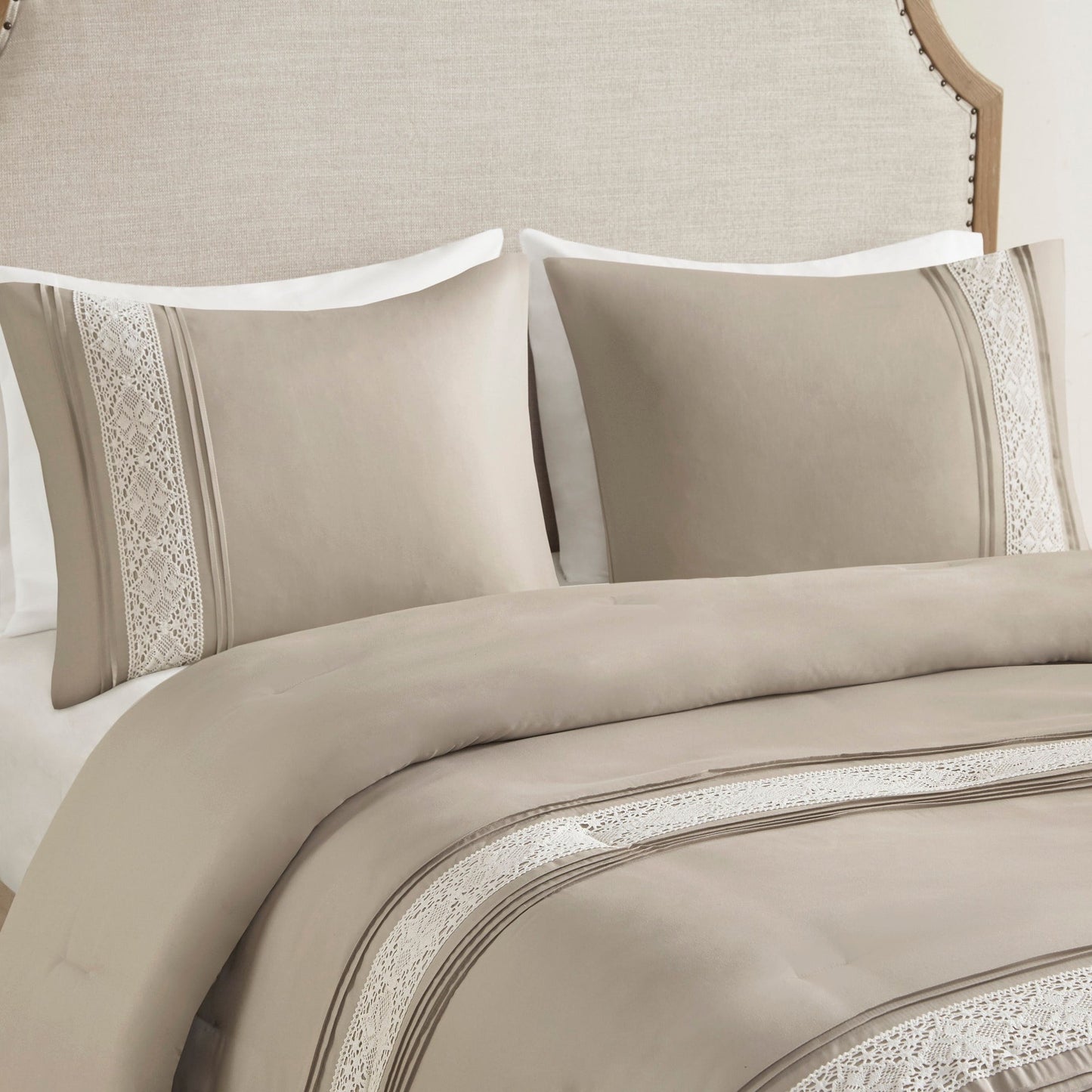Madison Park Marla 7 Piece Lace Trim Comforter Set with Throw Pillows