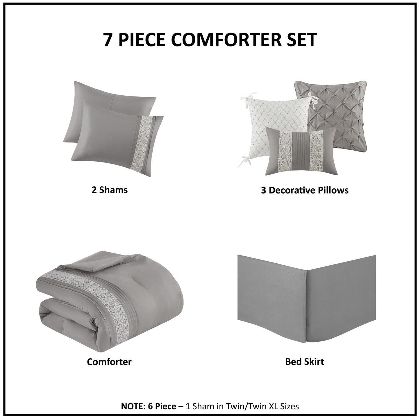 Madison Park Marla 7 Piece Lace Trim Comforter Set with Throw Pillows