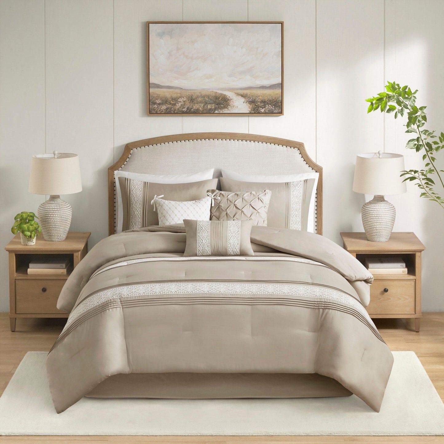 Madison Park Marla 7 Piece Lace Trim Comforter Set with Throw Pillows
