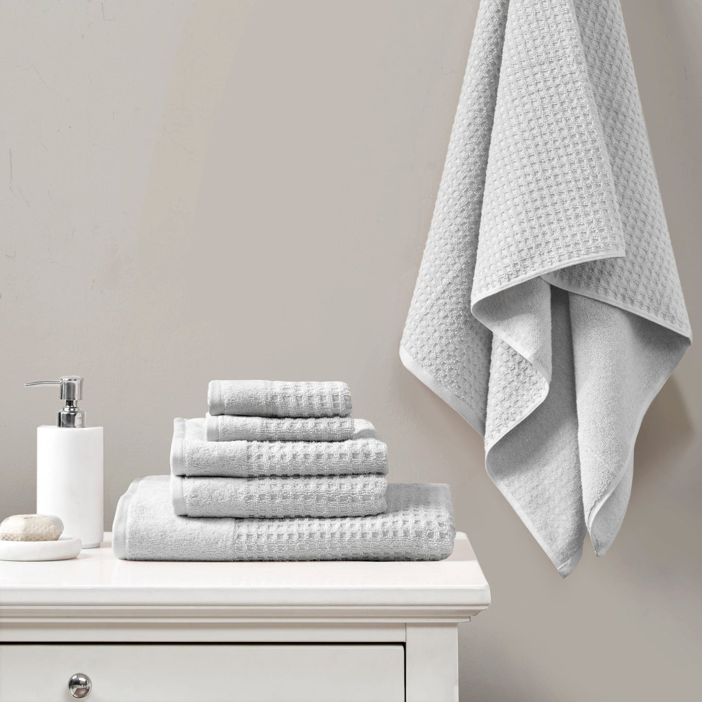 Madison Park Spa Waffle Cotton Waffle Jacquard Antimicrobial Bath Towel 6 Piece Set