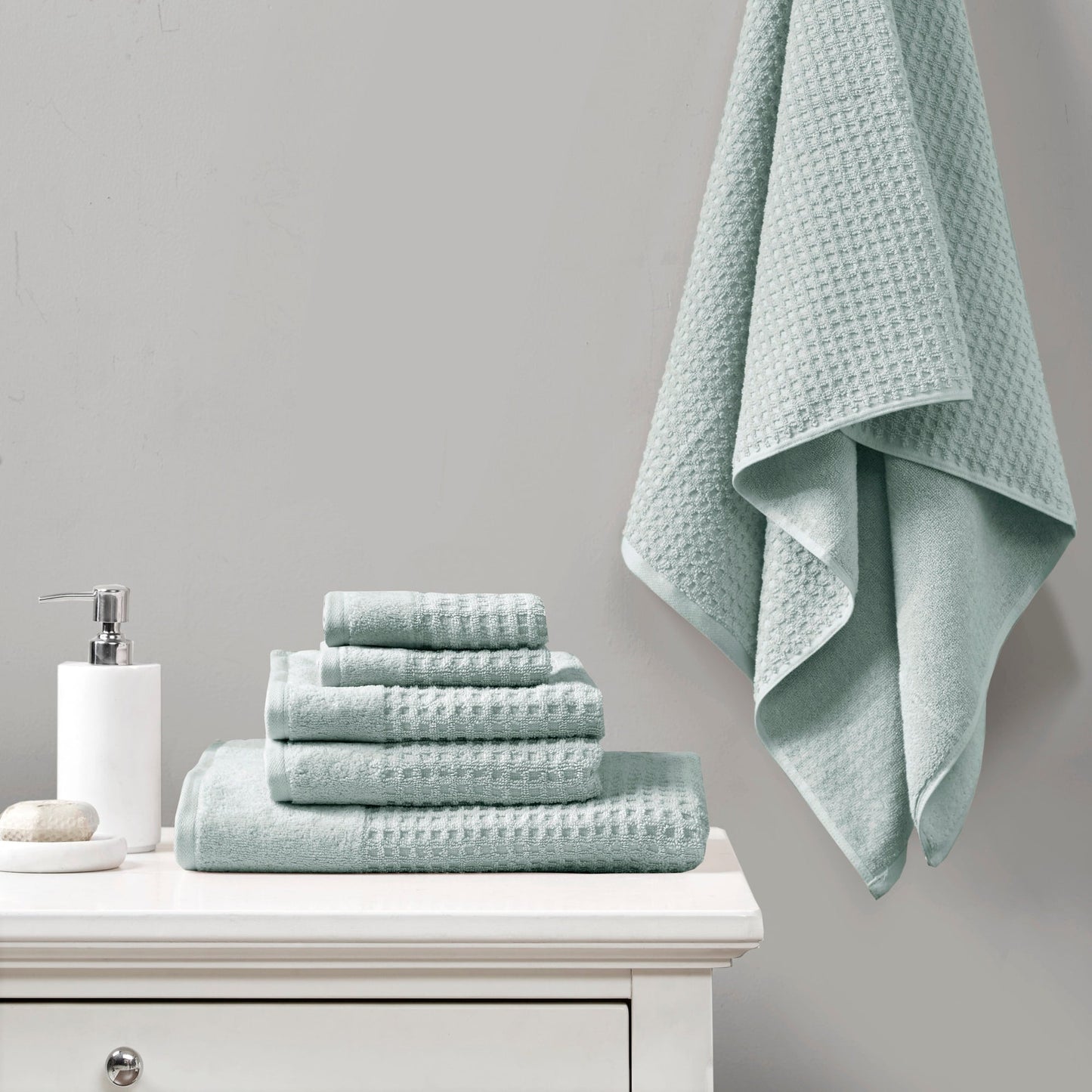 Madison Park Spa Waffle Cotton Waffle Jacquard Antimicrobial Bath Towel 6 Piece Set
