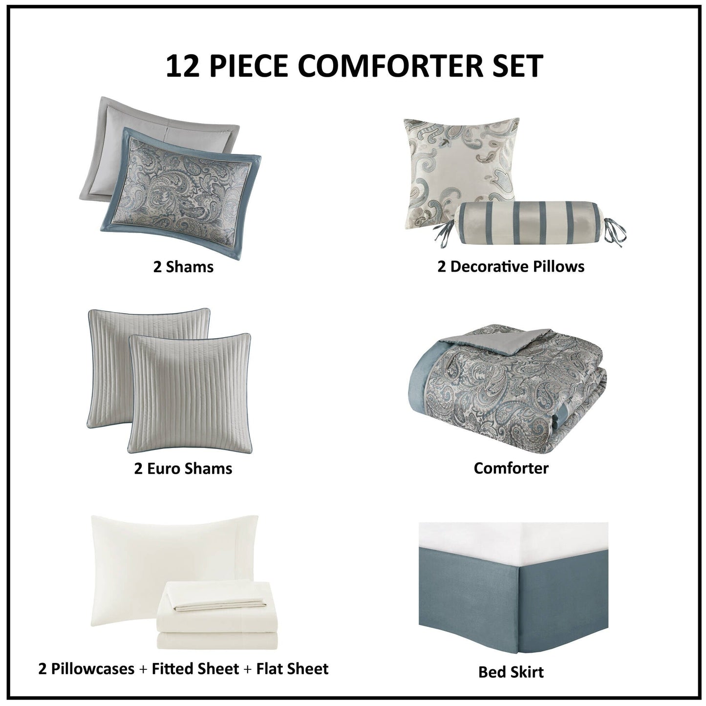 Madison Park Whitman 12 Piece Comforter Set with Cotton Bed Sheets