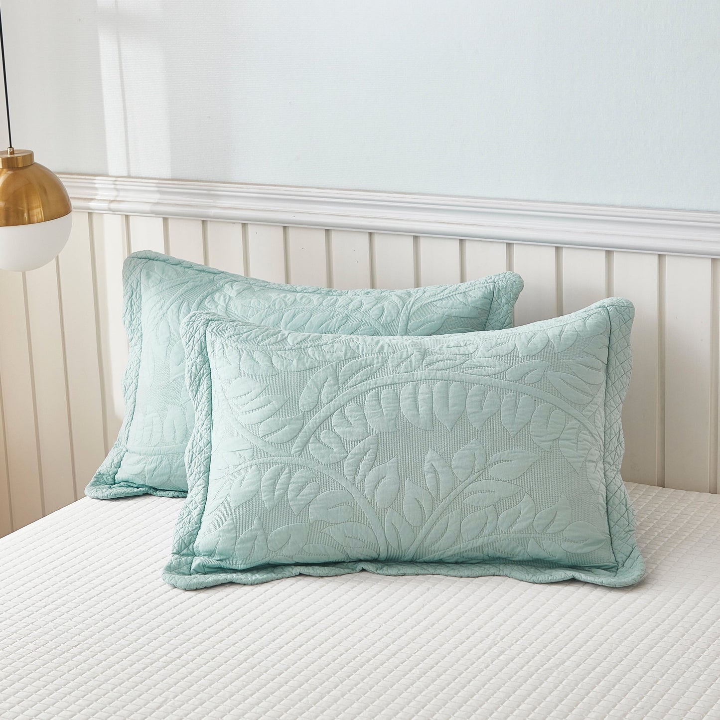 MarCielo 2-Piece 100% Cotton Embroidered Quilted Pillow Shams