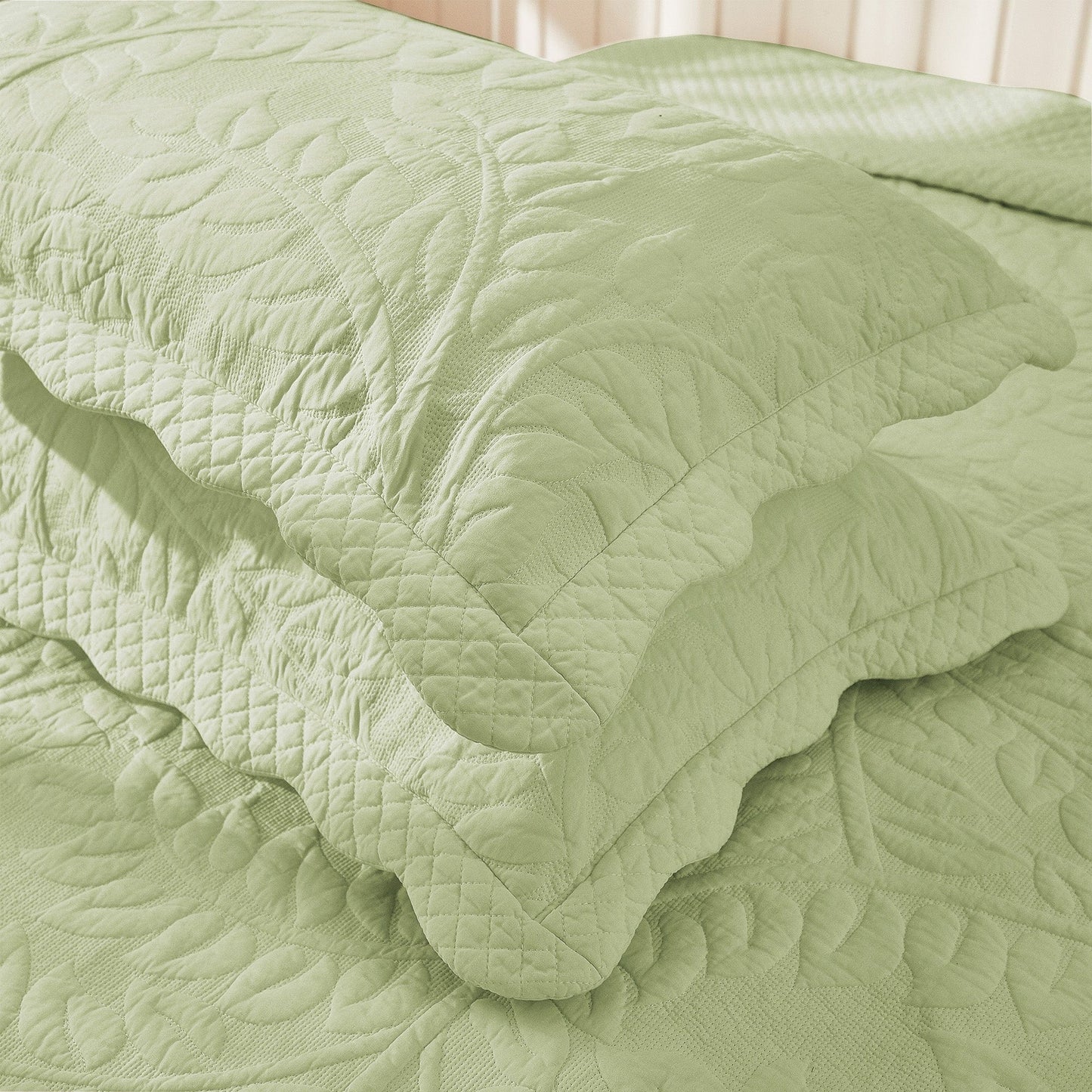 MarCielo 2-Piece 100% Cotton Embroidered Quilted Pillow Shams