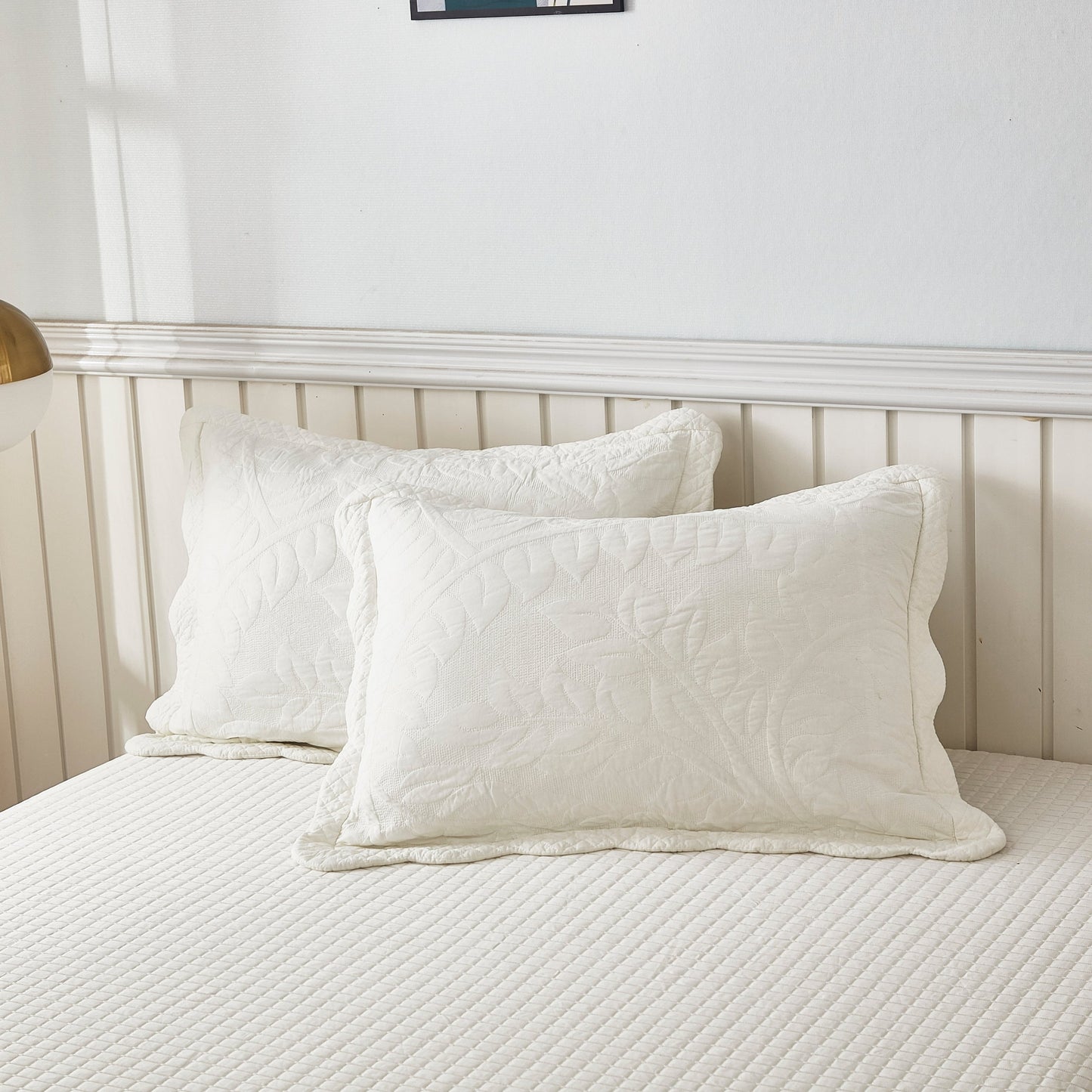 MarCielo 2-Piece 100% Cotton Embroidered Quilted Pillow Shams