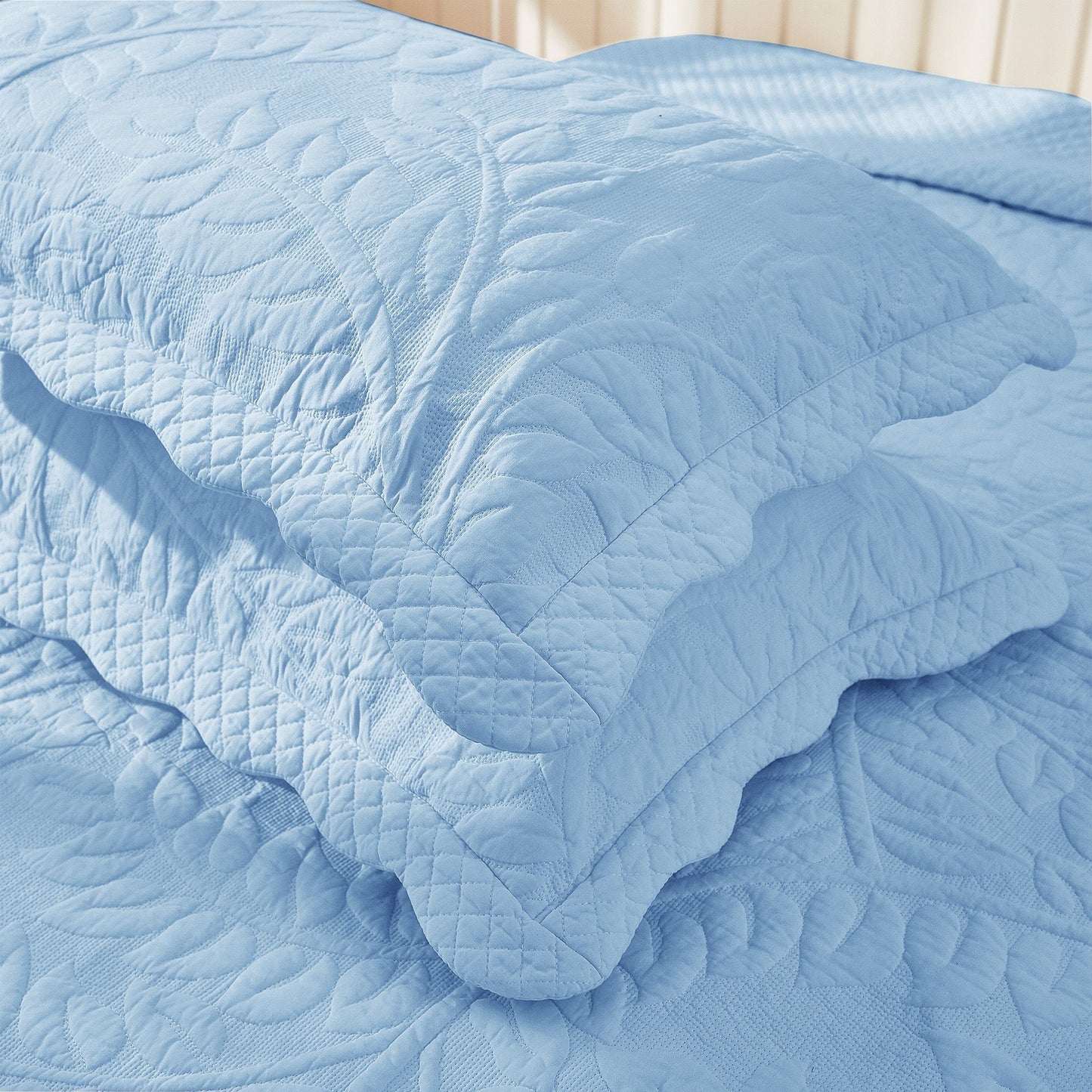 MarCielo 2-Piece 100% Cotton Embroidered Quilted Pillow Shams
