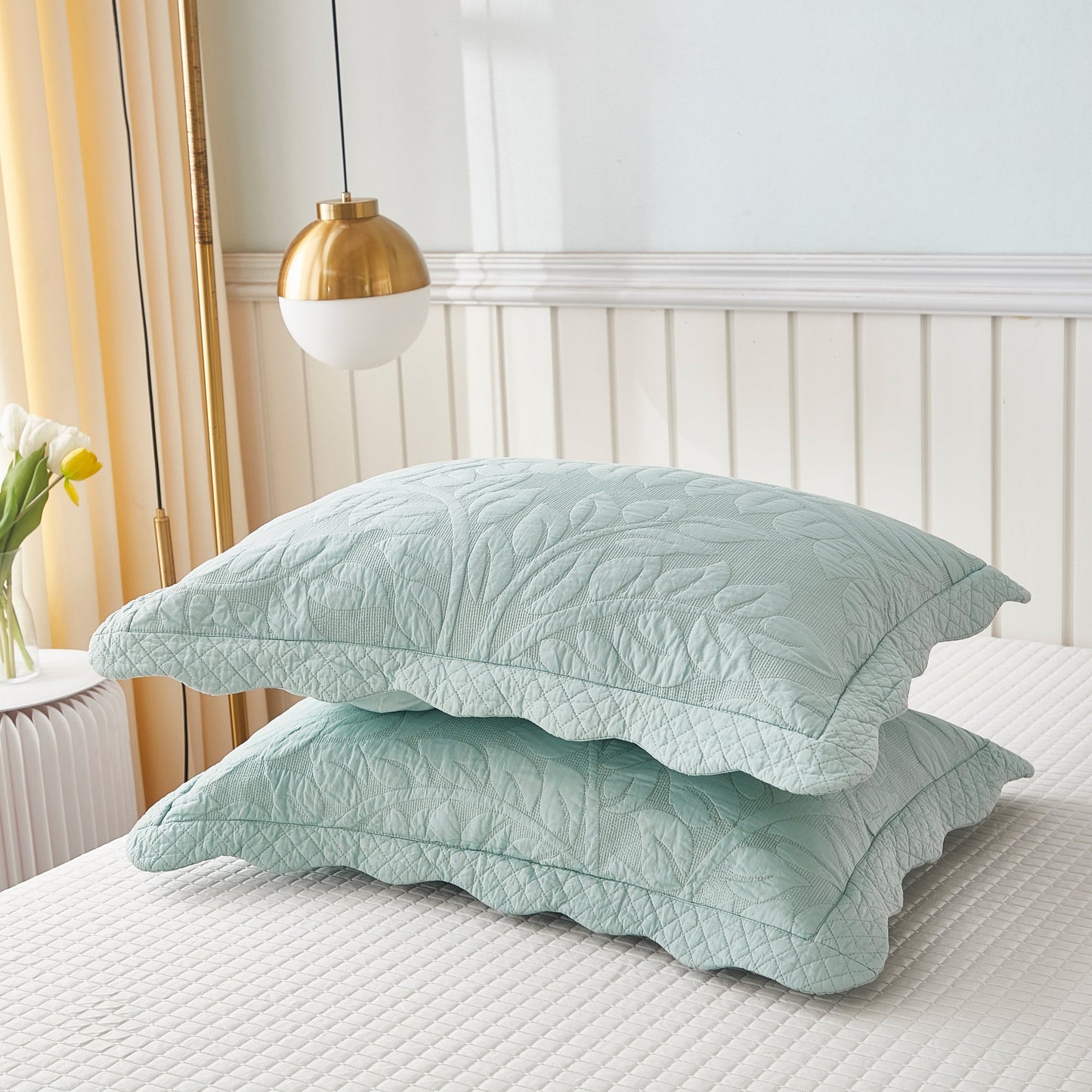 MarCielo 2-Piece 100% Cotton Embroidered Quilted Pillow Shams