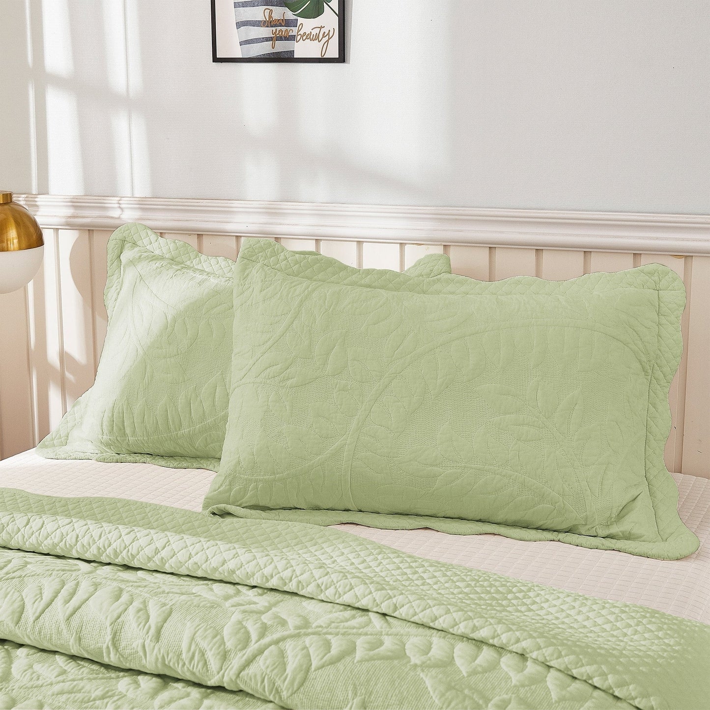 MarCielo 2-Piece 100% Cotton Embroidered Quilted Pillow Shams