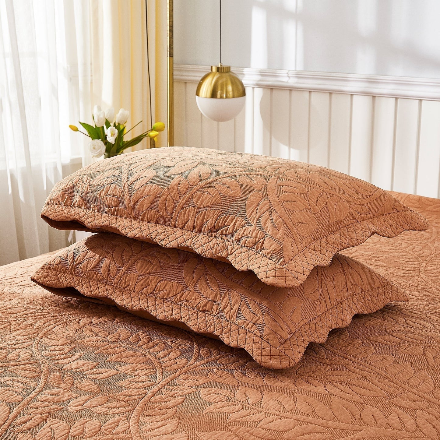 MarCielo 2-Piece 100% Cotton Embroidered Quilted Pillow Shams