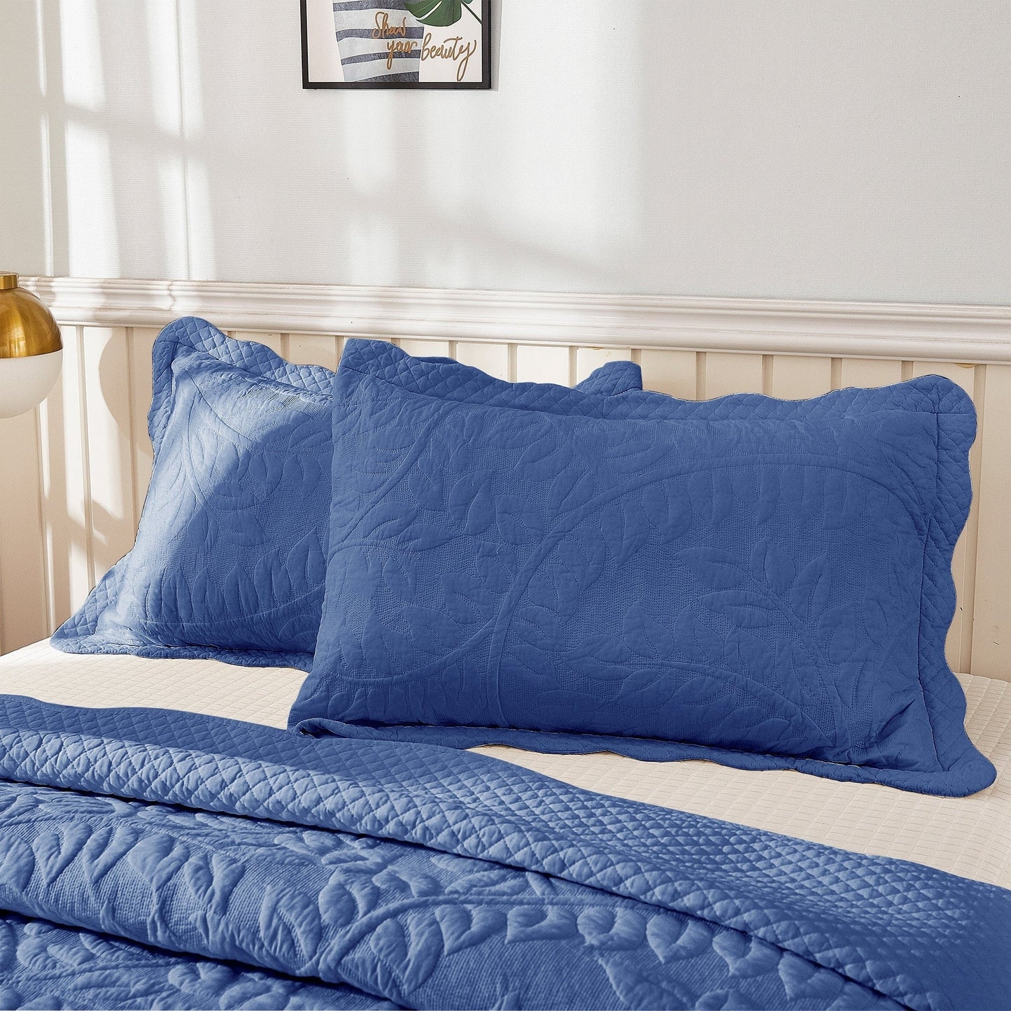 MarCielo 2-Piece 100% Cotton Embroidered Quilted Pillow Shams