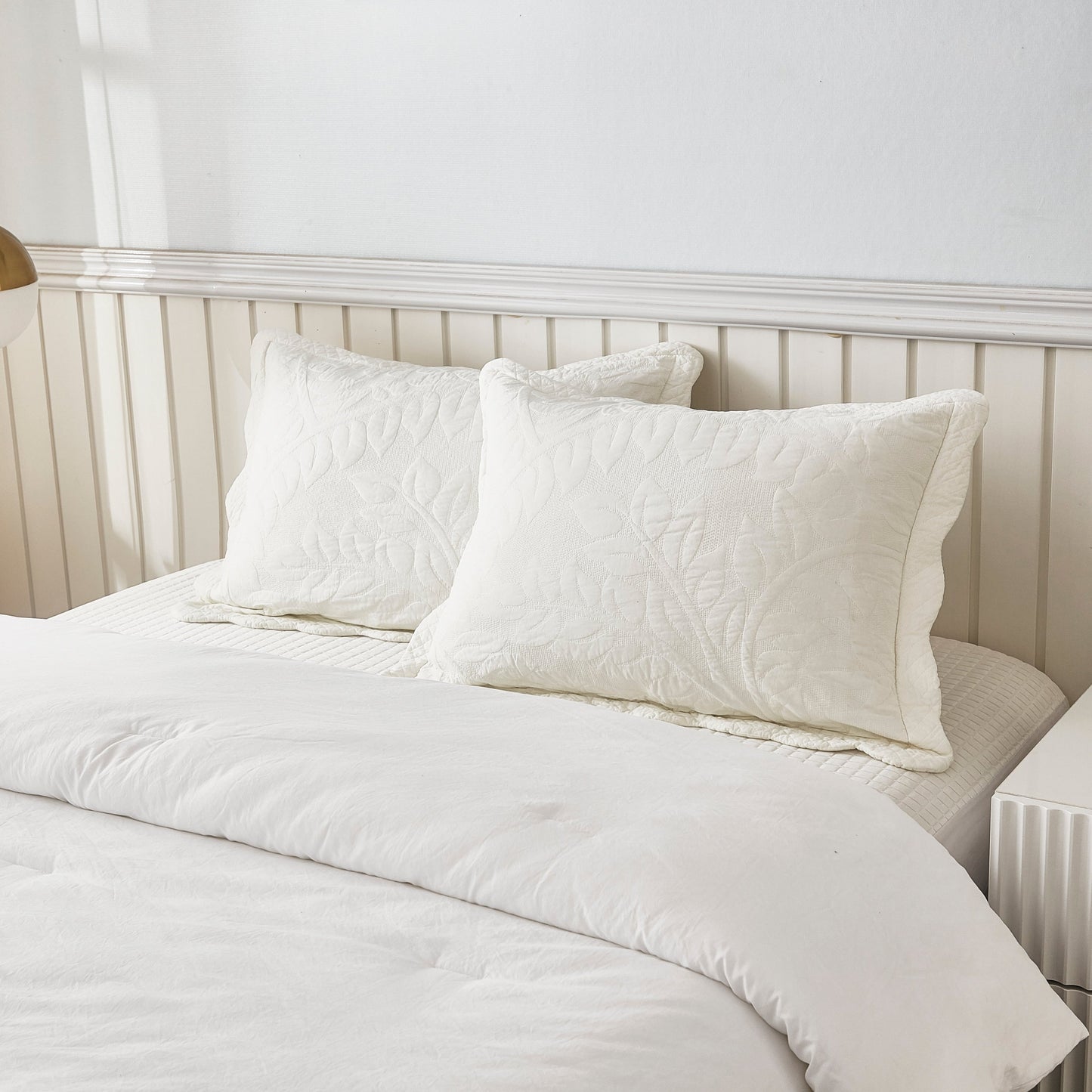 MarCielo 2-Piece 100% Cotton Embroidered Quilted Pillow Shams