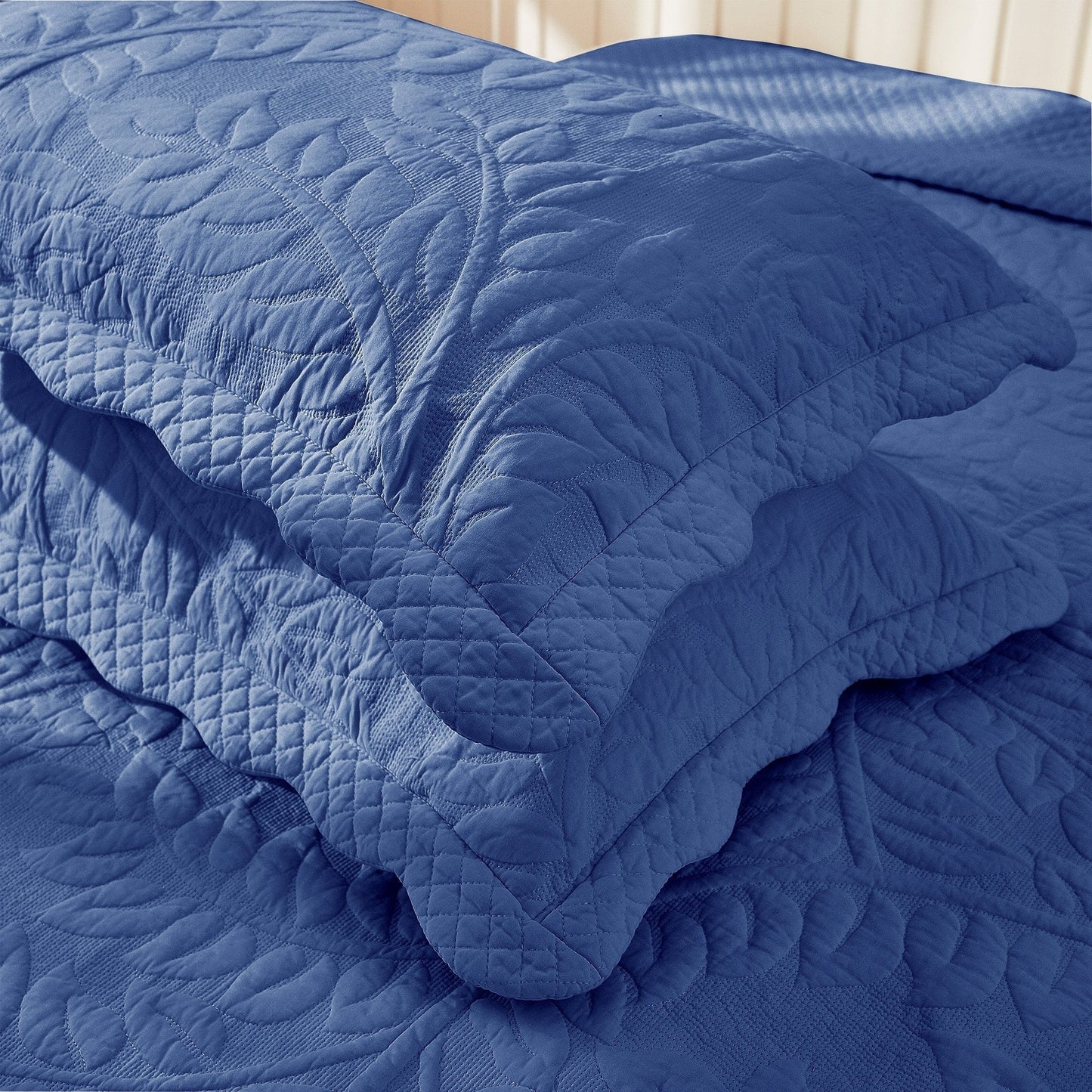MarCielo 2-Piece 100% Cotton Embroidered Quilted Pillow Shams